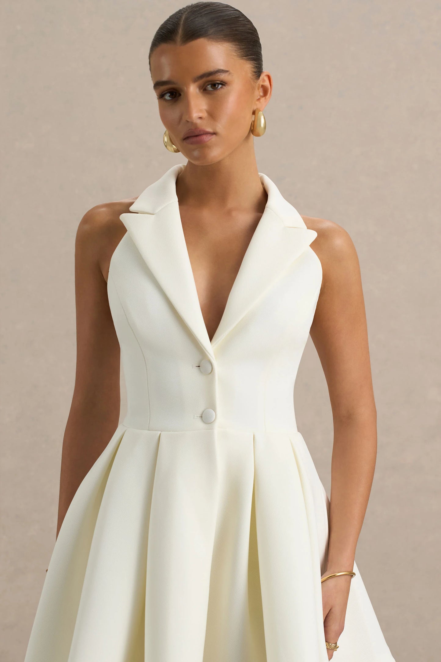 Kyla White Plunge-Neck Mini Dress