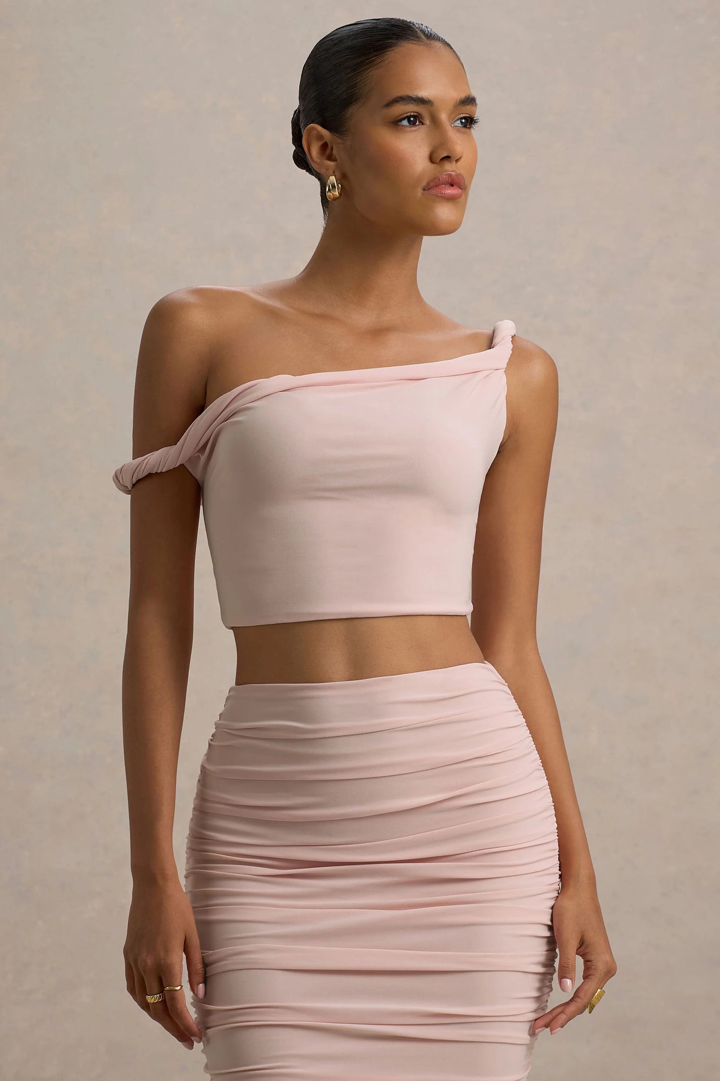 Ariel Light Pink Twisted Asymmetric Crop Top