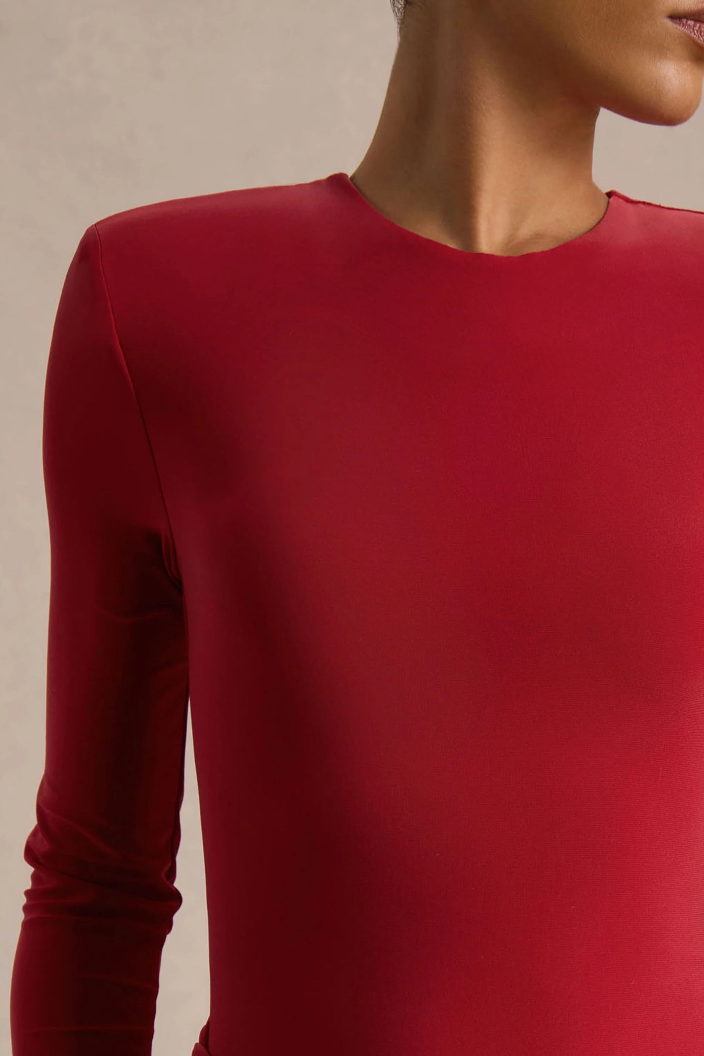 Liora Red Crew-Neck Maxi Dress With Front-High Split