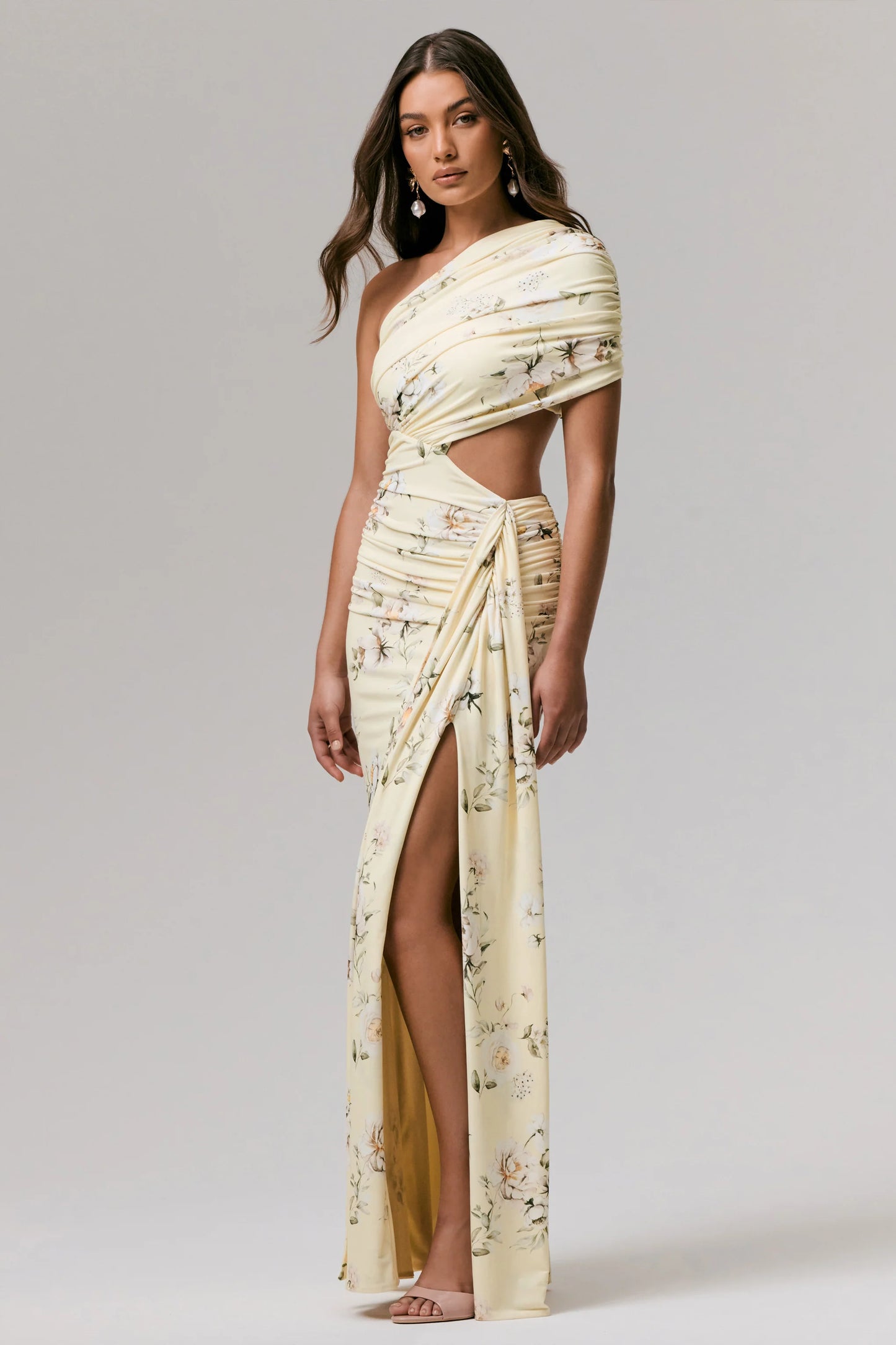 Overload Lemon Print Asymmetric Wrap Split Maxi Dress