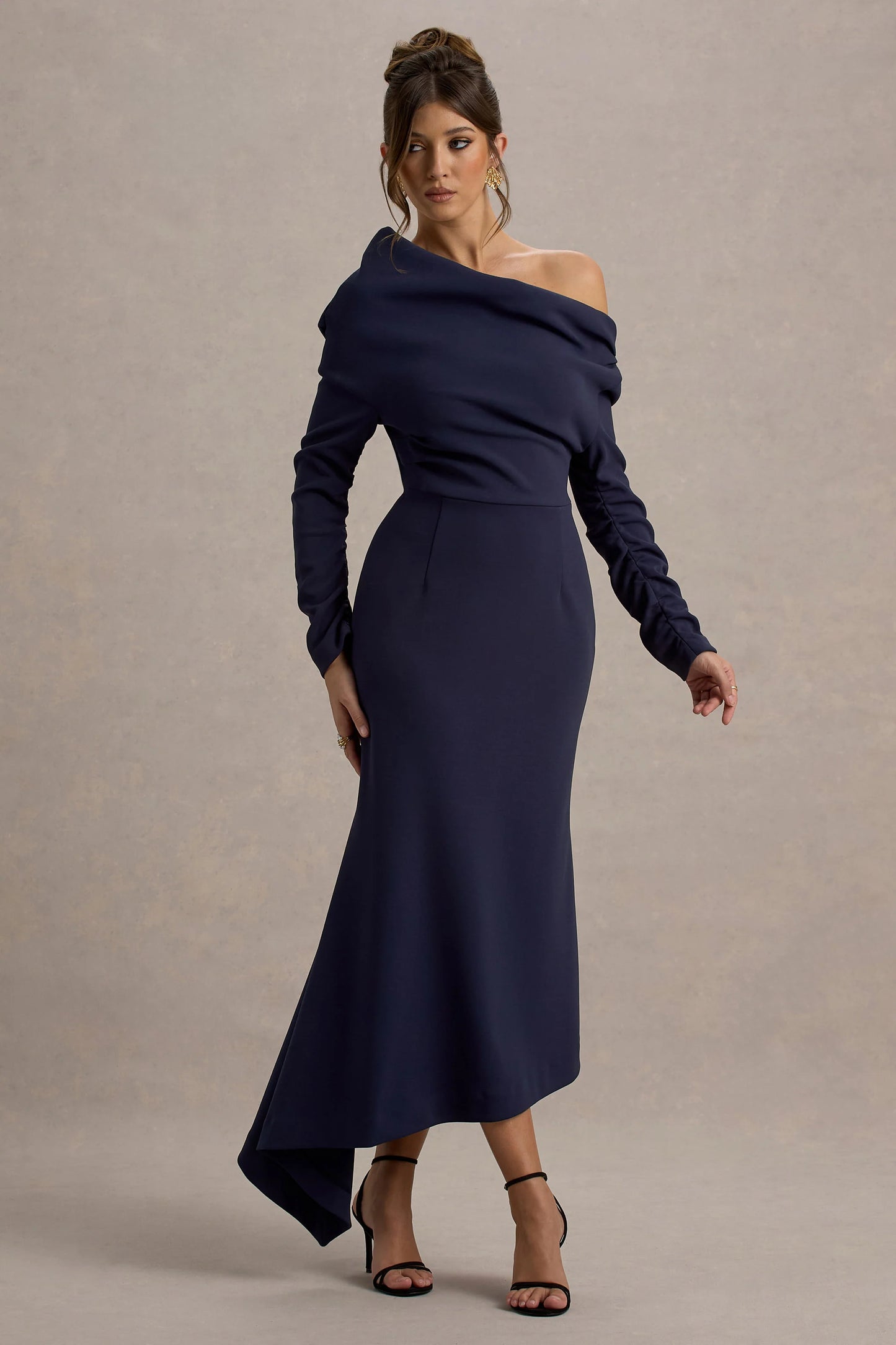 Lou Navy One-Shoulder Asymmetric Maxi Dress
