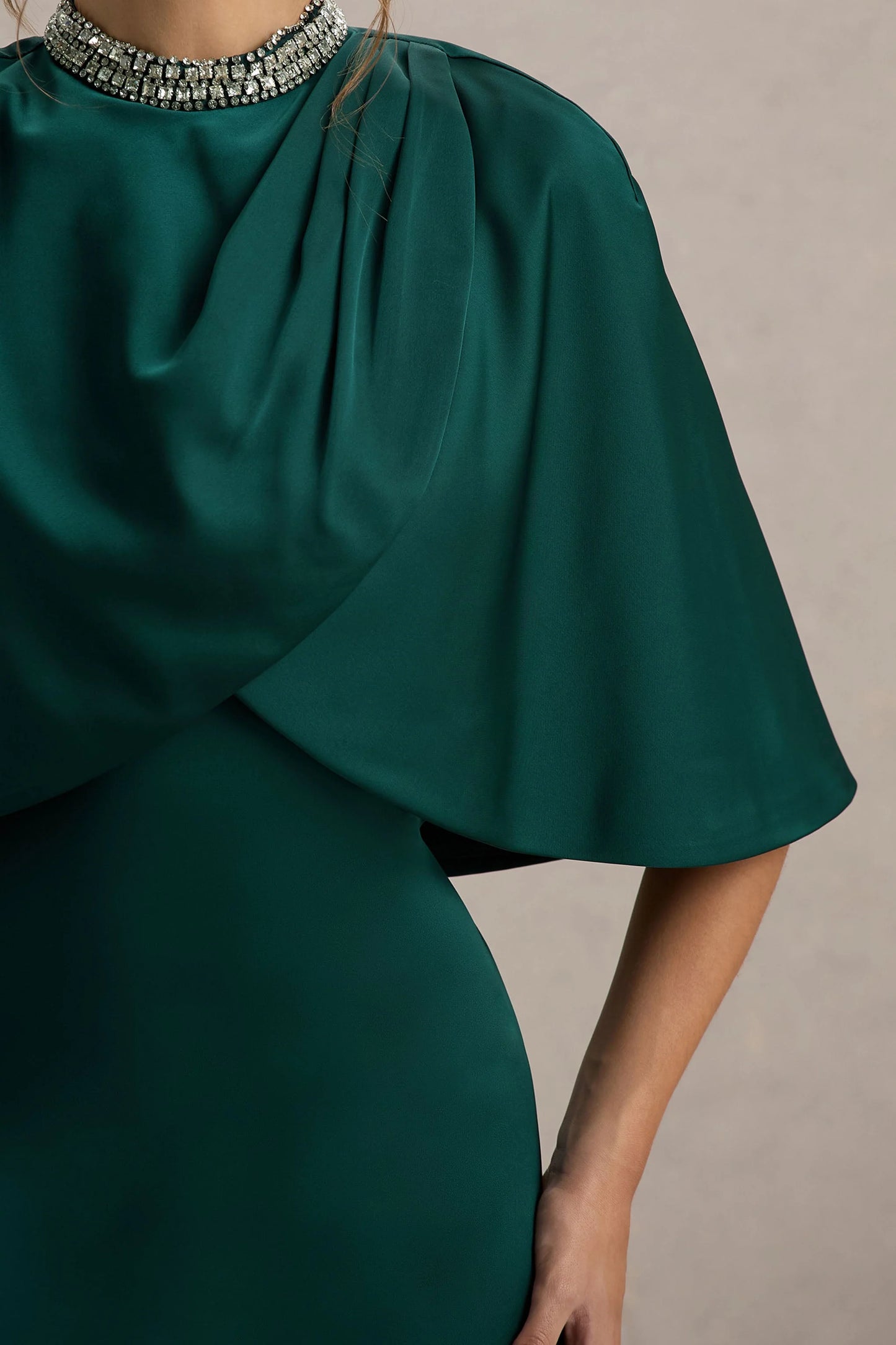 Diletta Bottle Green Cape Maxi Dress