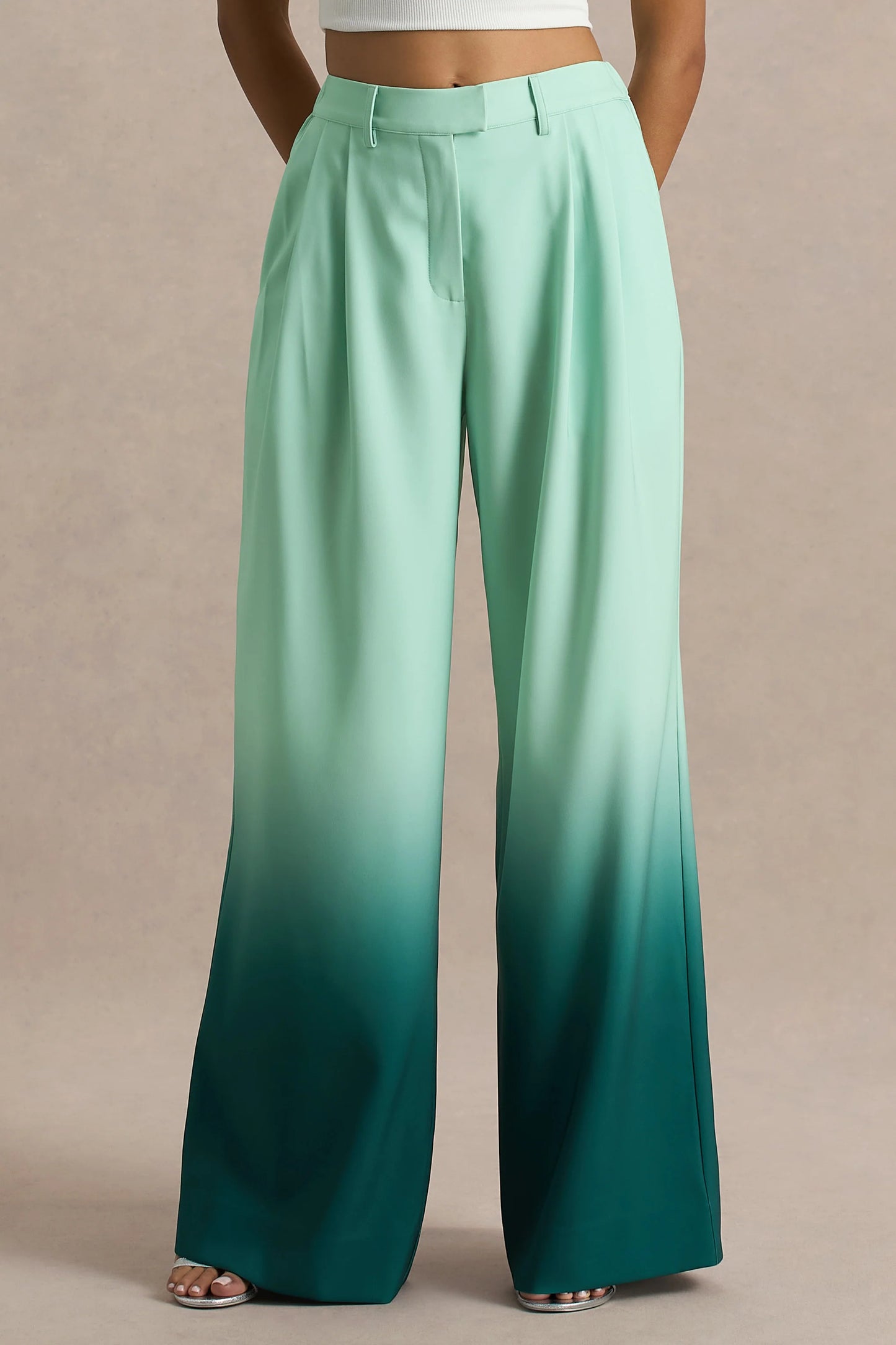 Safia Emerald Ombre Satin Wide-Leg