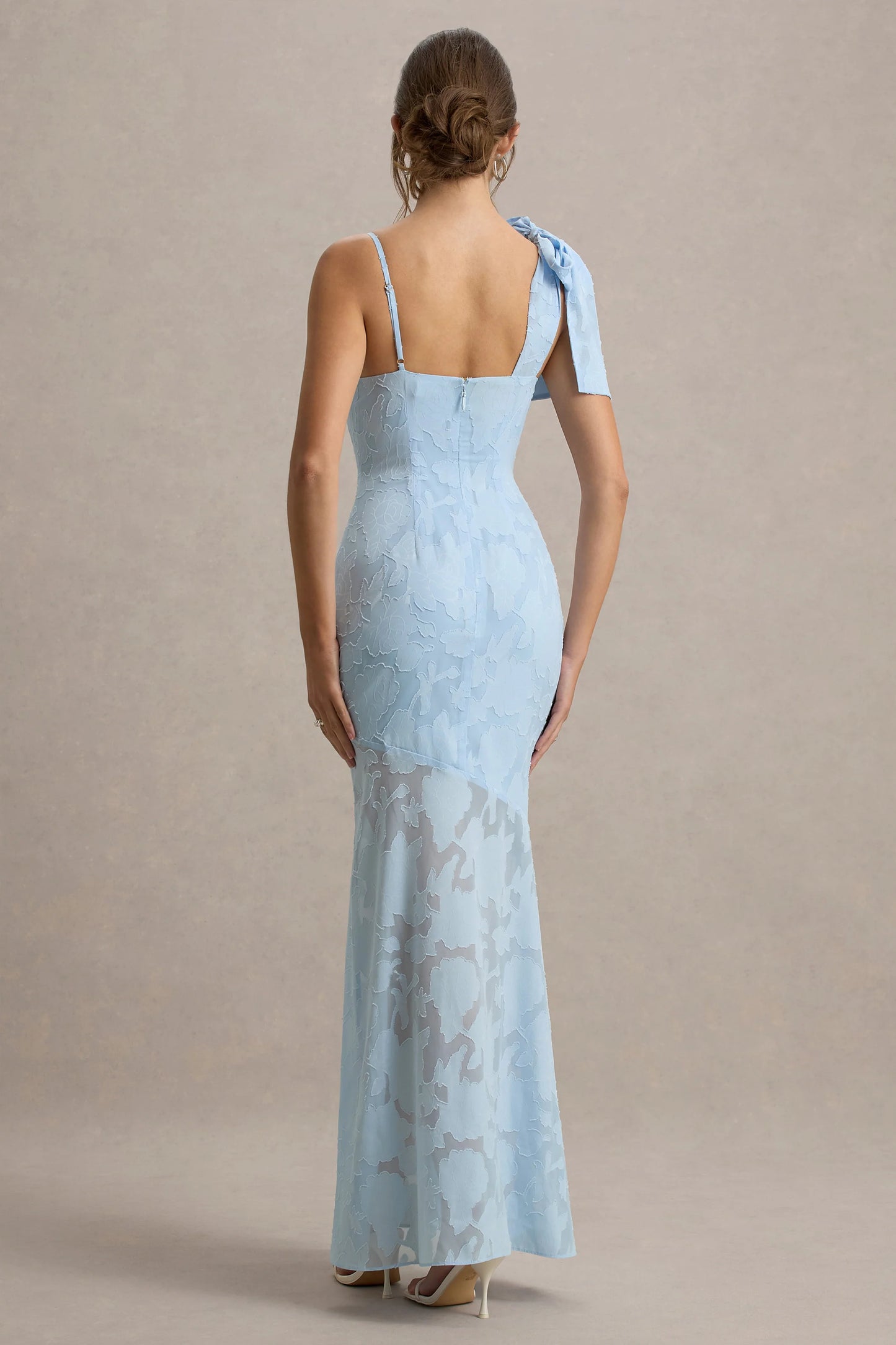 Chyna Light Blue Cowl-Neck Maxi Dress With Bow Strap