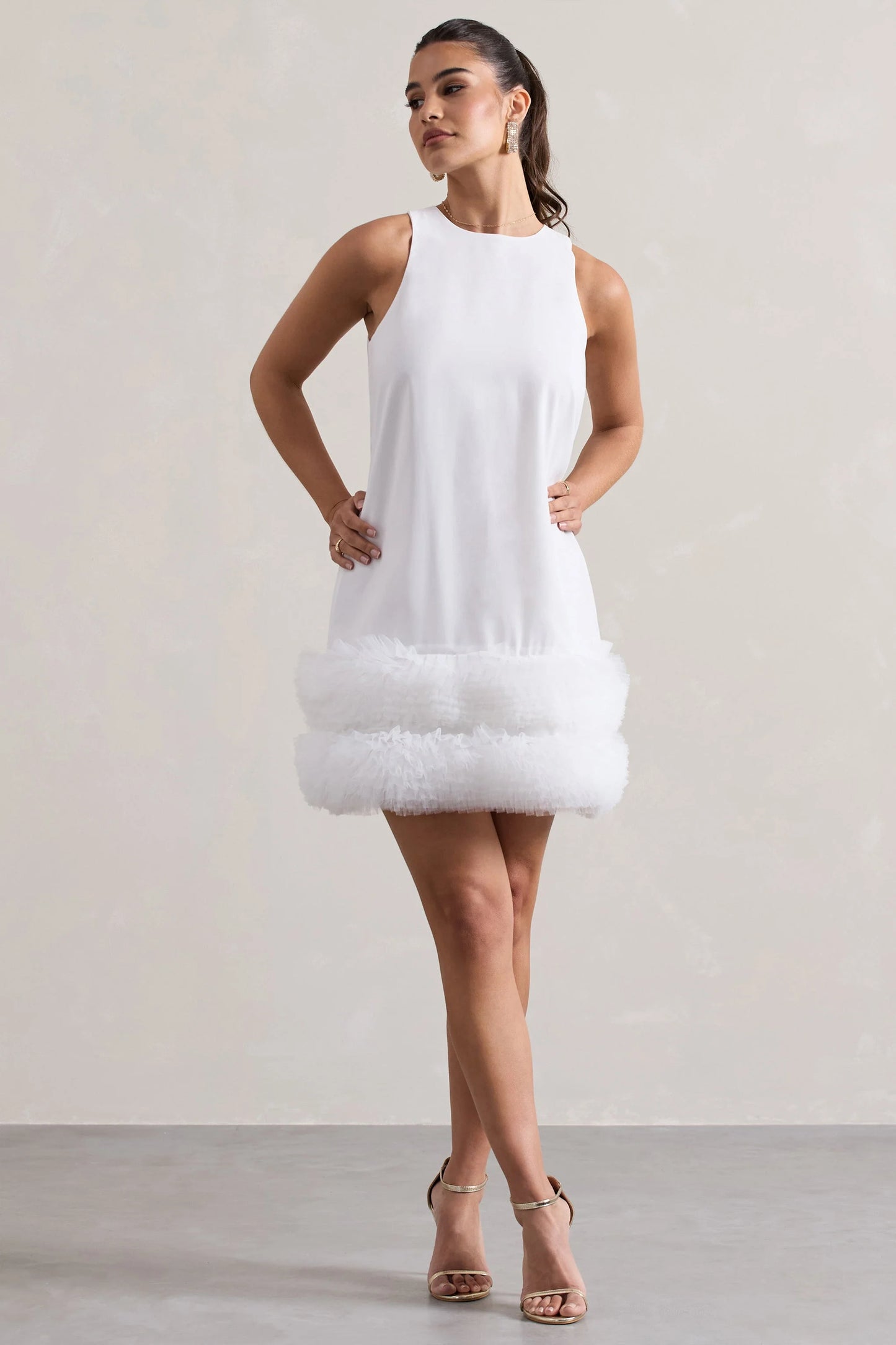 Raise A Glass White A-Line Mini Dress With Tulle Hem