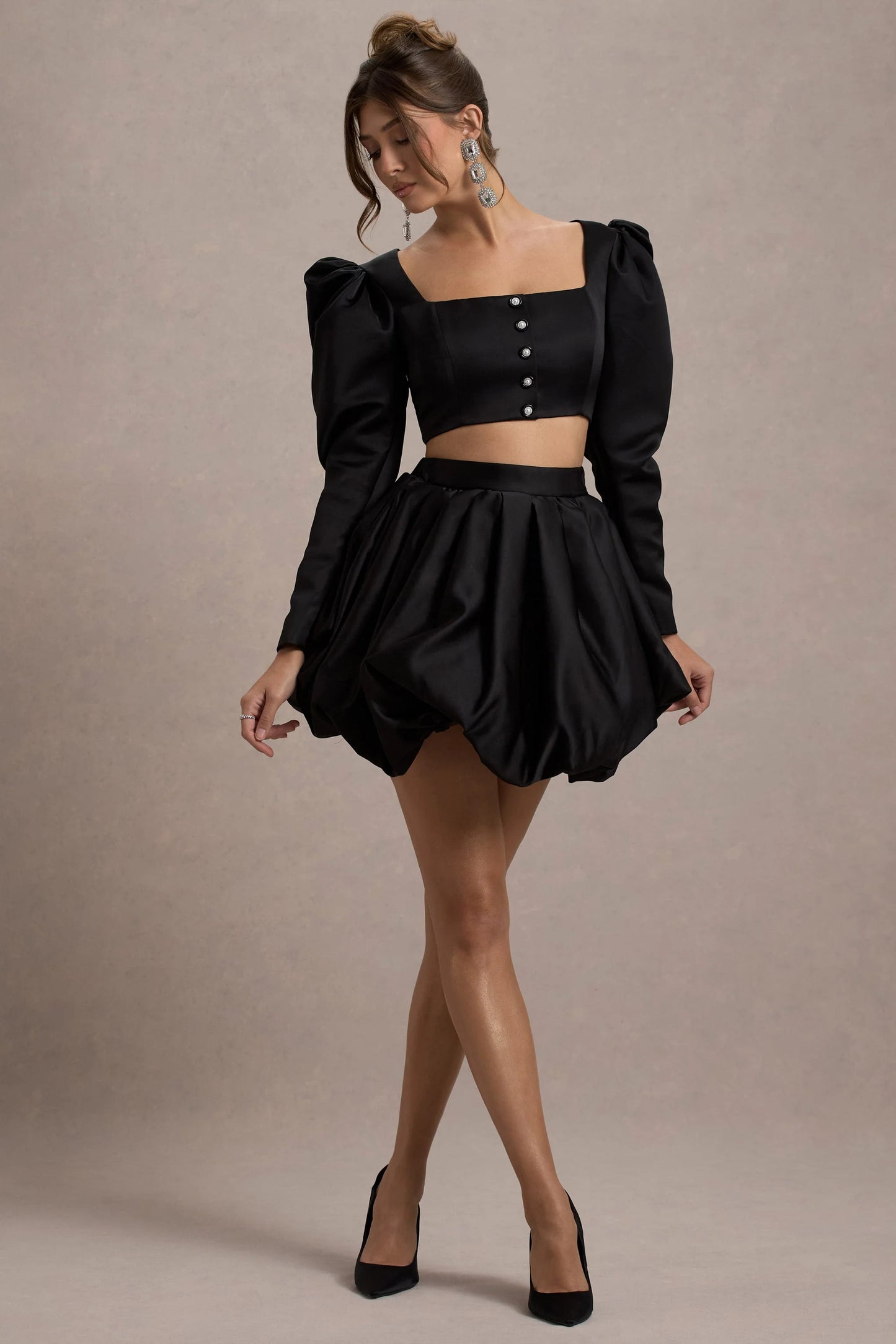 Tosca Black Satin Bubble Mini Skirt