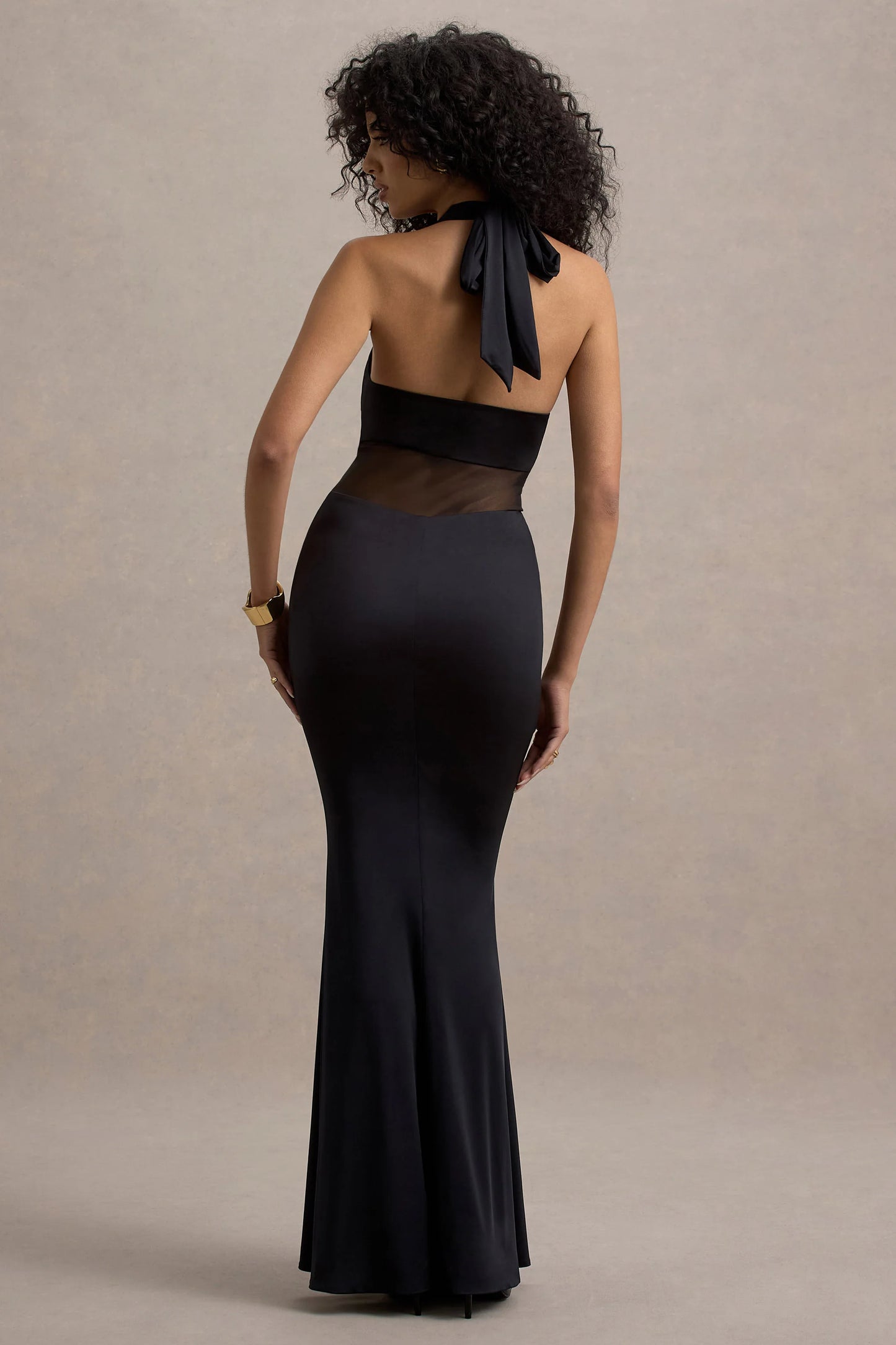 Amazonie Black Plunge-Neck Twisted Maxi Dress With Mesh Panels