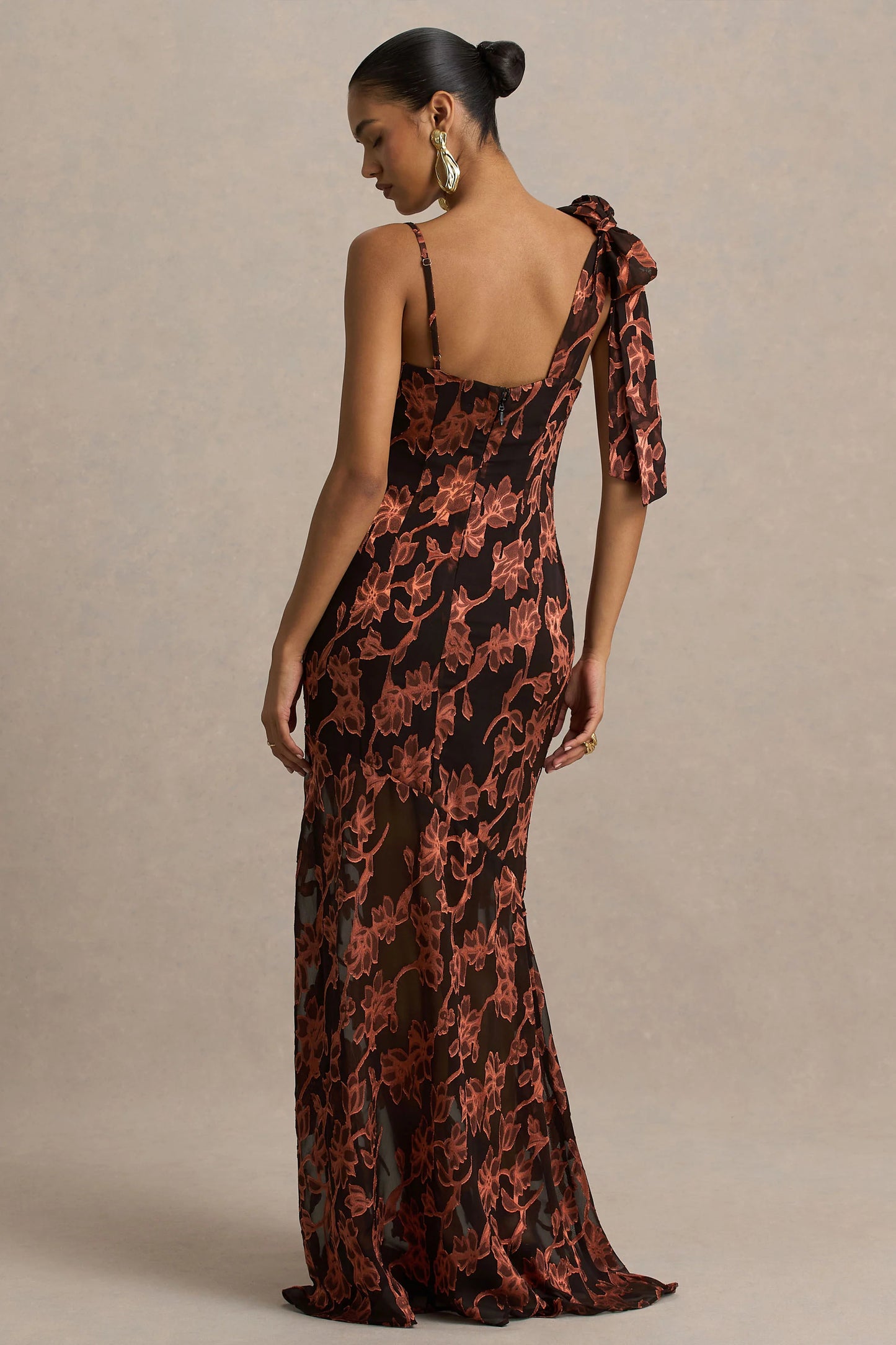 Mar Black And Rust Cowl-Neck Maxi Dress With Bow Detail
