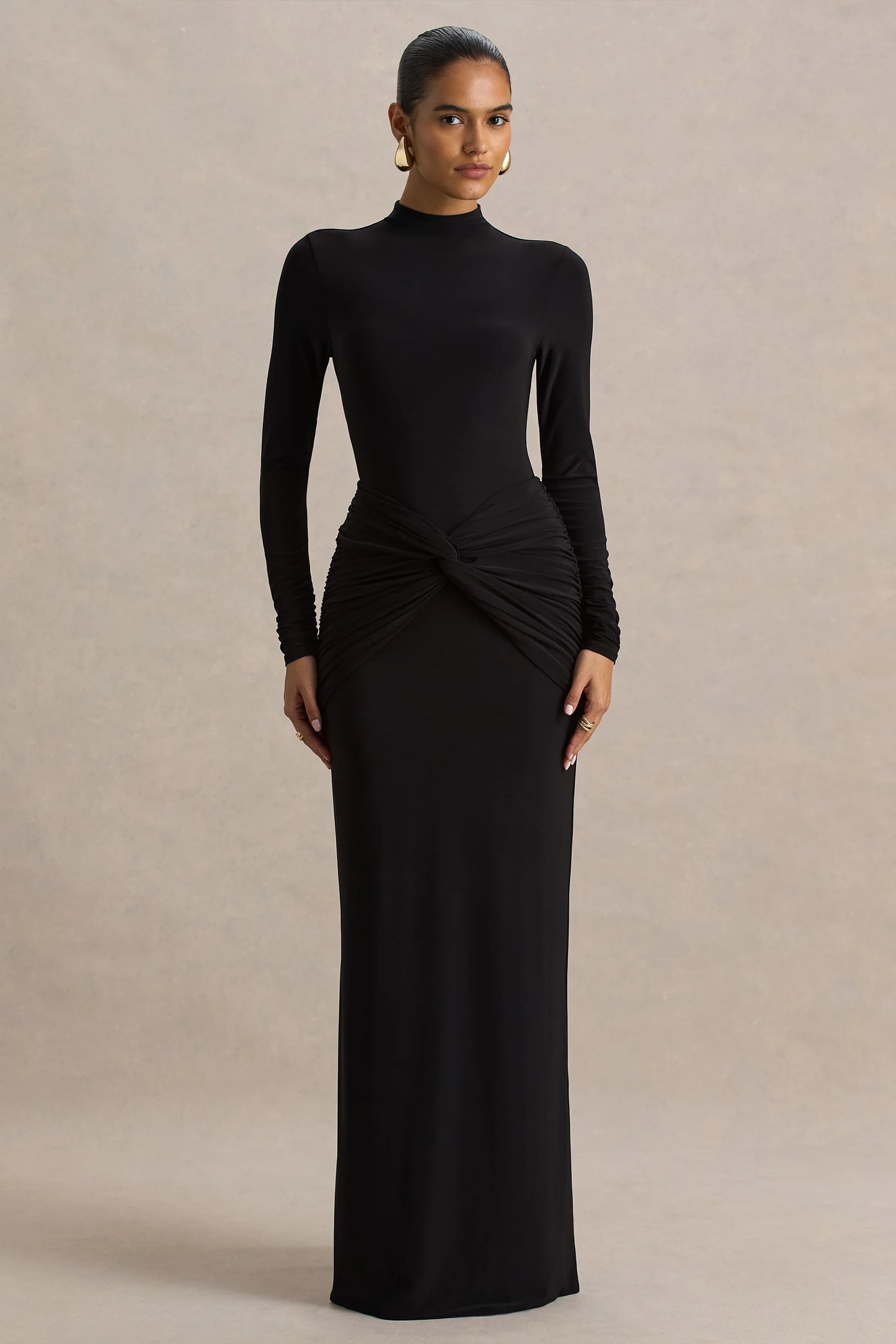 Alula Black High-Neck Maxi Dress With Twist Detail