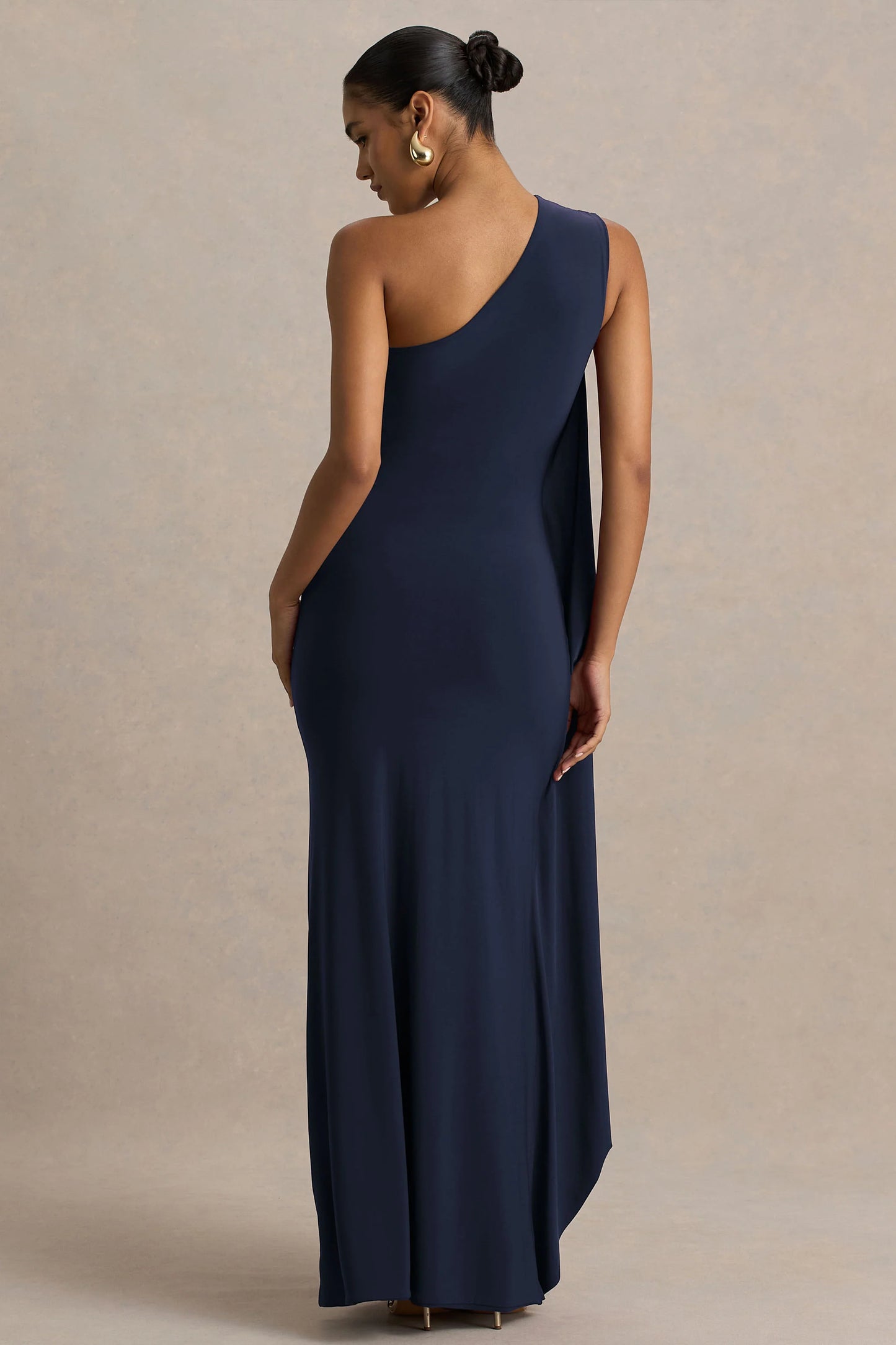 Adelina Navy One-Shoulder Maxi Dress With Drape