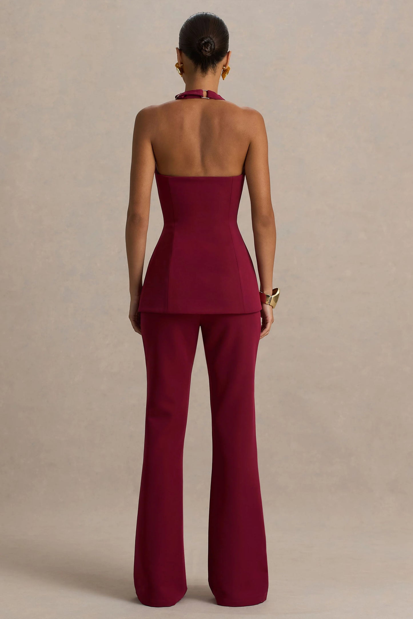 Carina Burgundy Flared-Leg Tailored Trousers