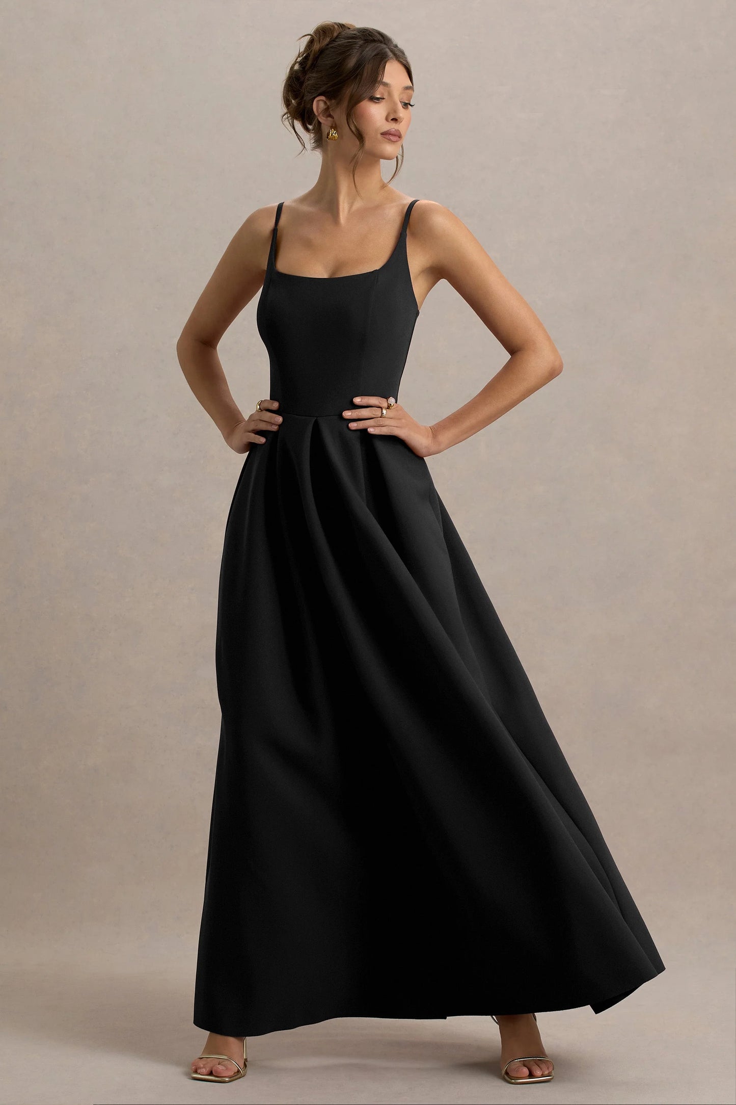Bambina Black Scoop-Neck Pleated Maxi Dress