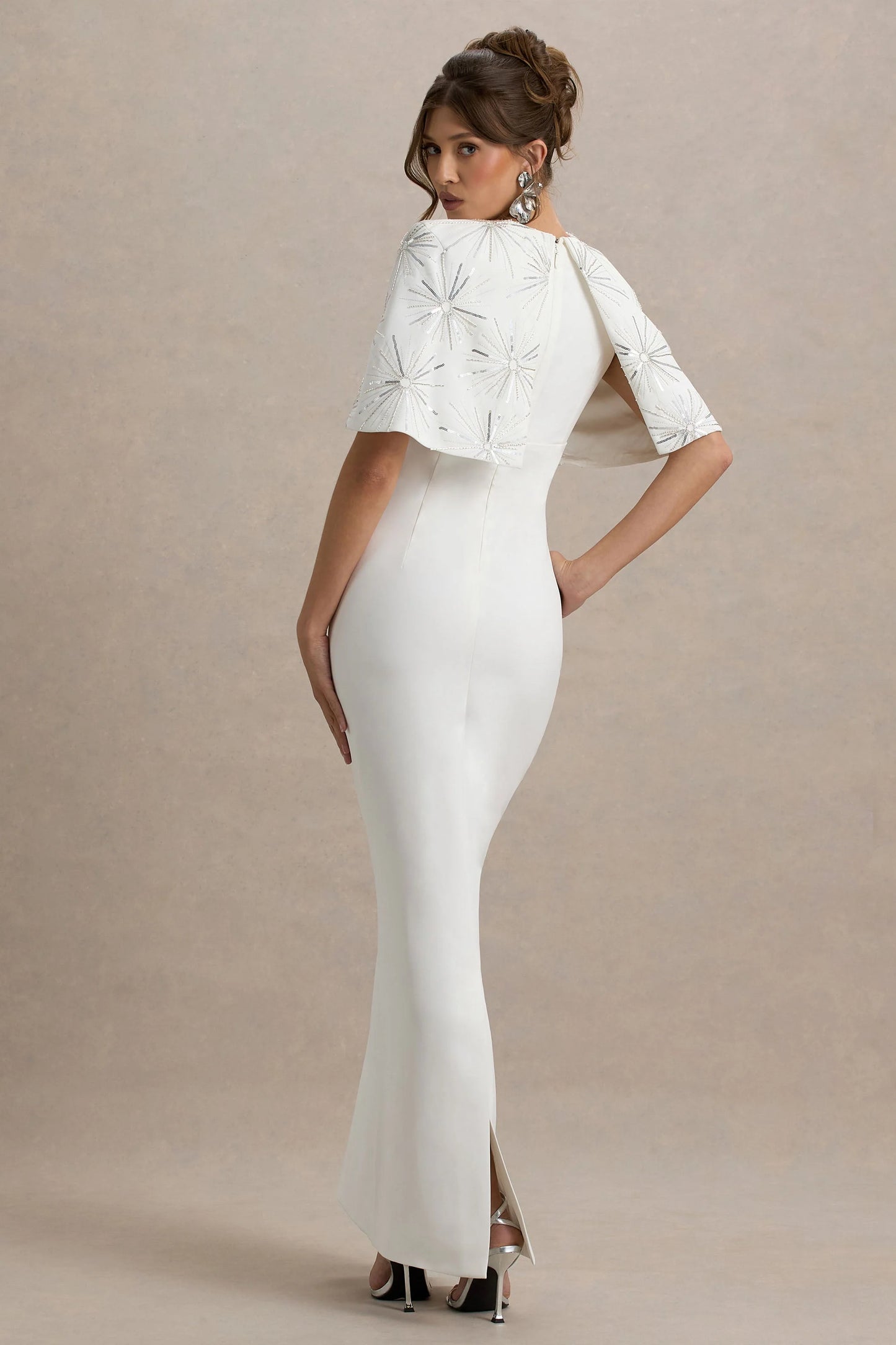 Agnella White Embellished V-Neck Maxi Dress