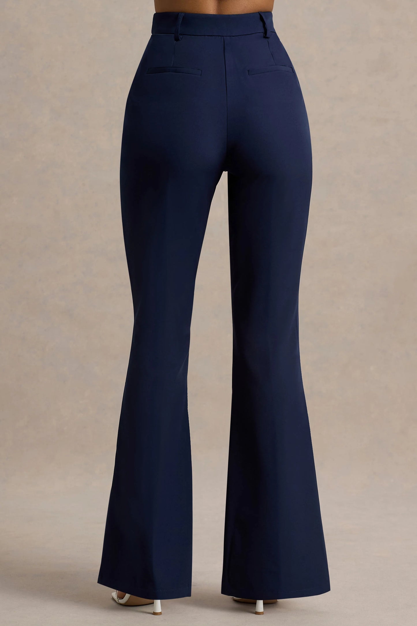 Jada Navy Tailored Flared-Leg Trousers