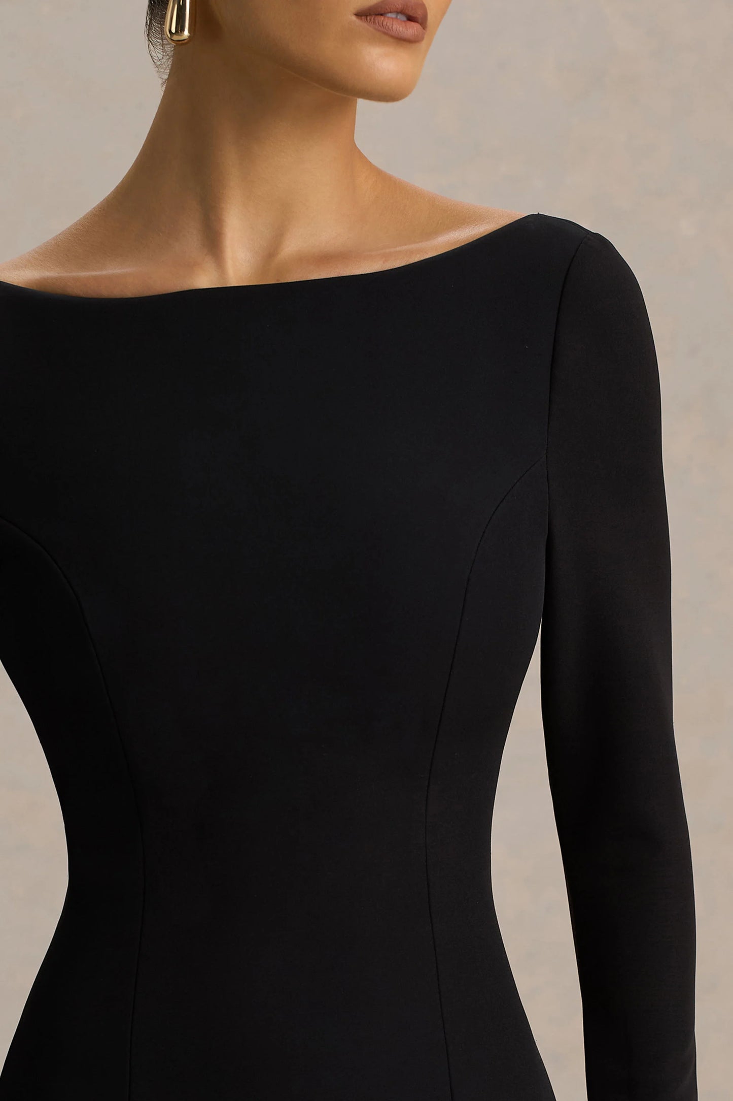 Caty Black And White Long-Sleeved Maxi Dress With Asymmetric Drop-Waist