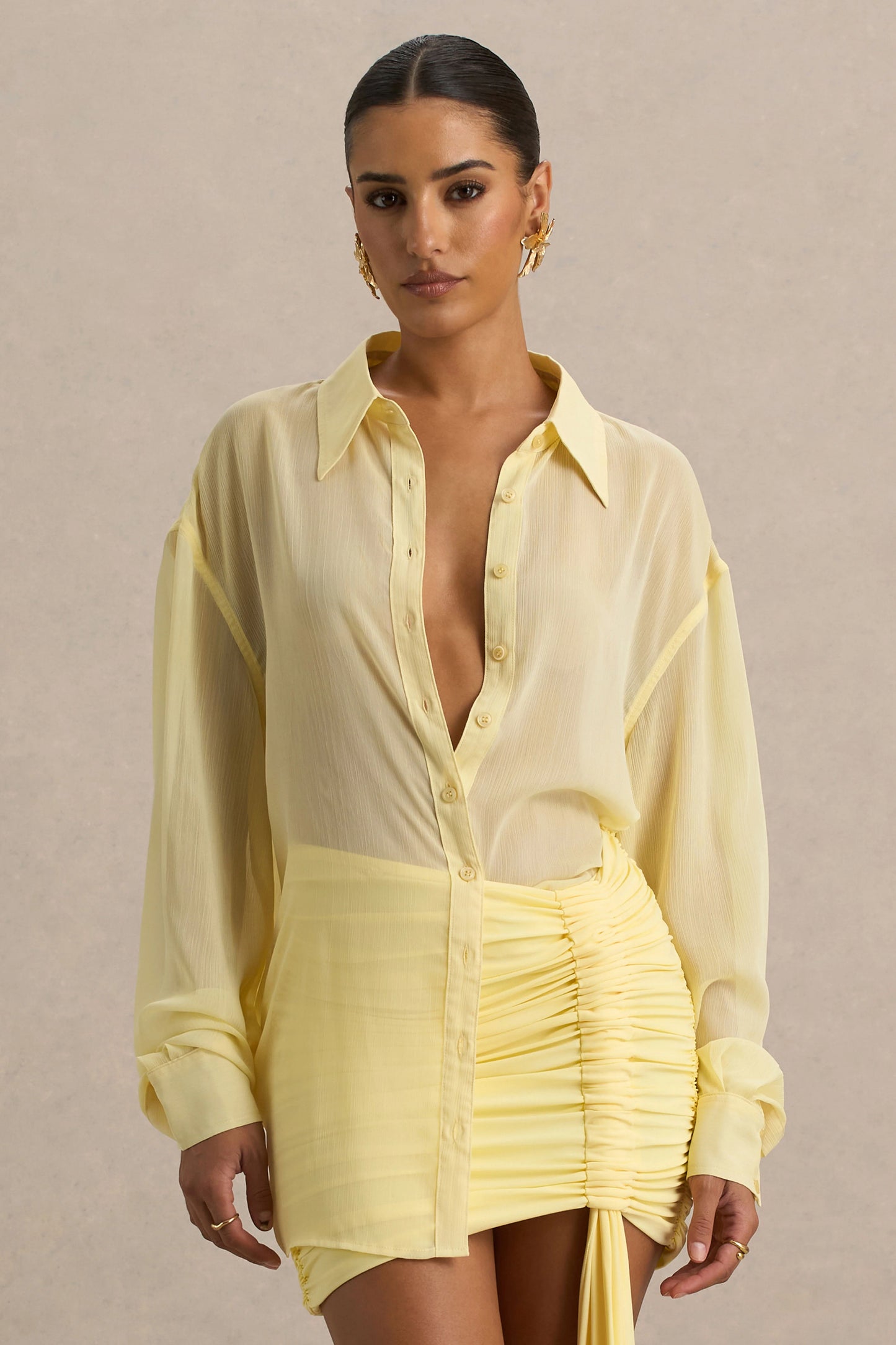 Zinna Lemon Plunge-Neck Shirt