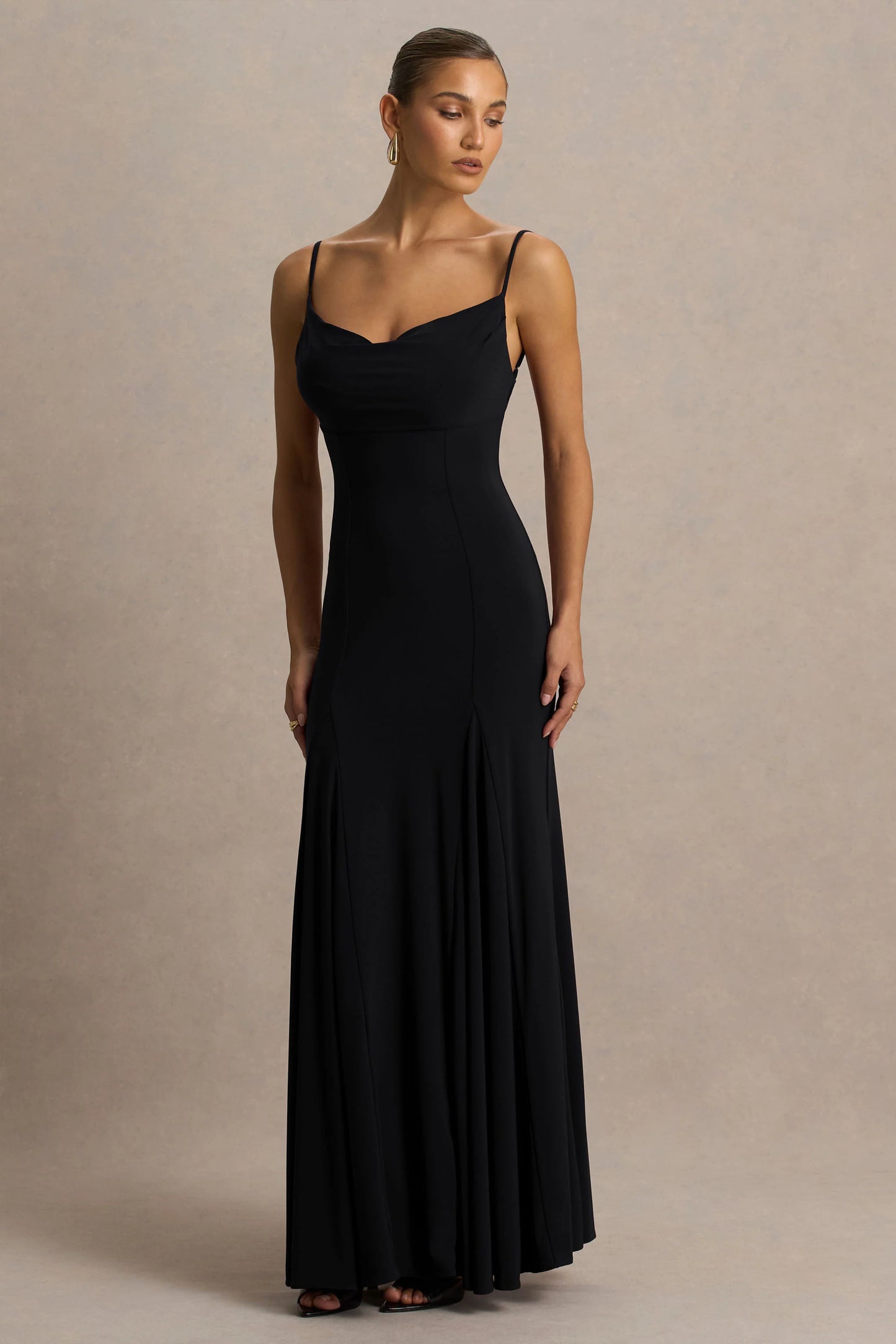 Gabbie Black Cowl-Neck Maxi Dress With Mesh Back Detail