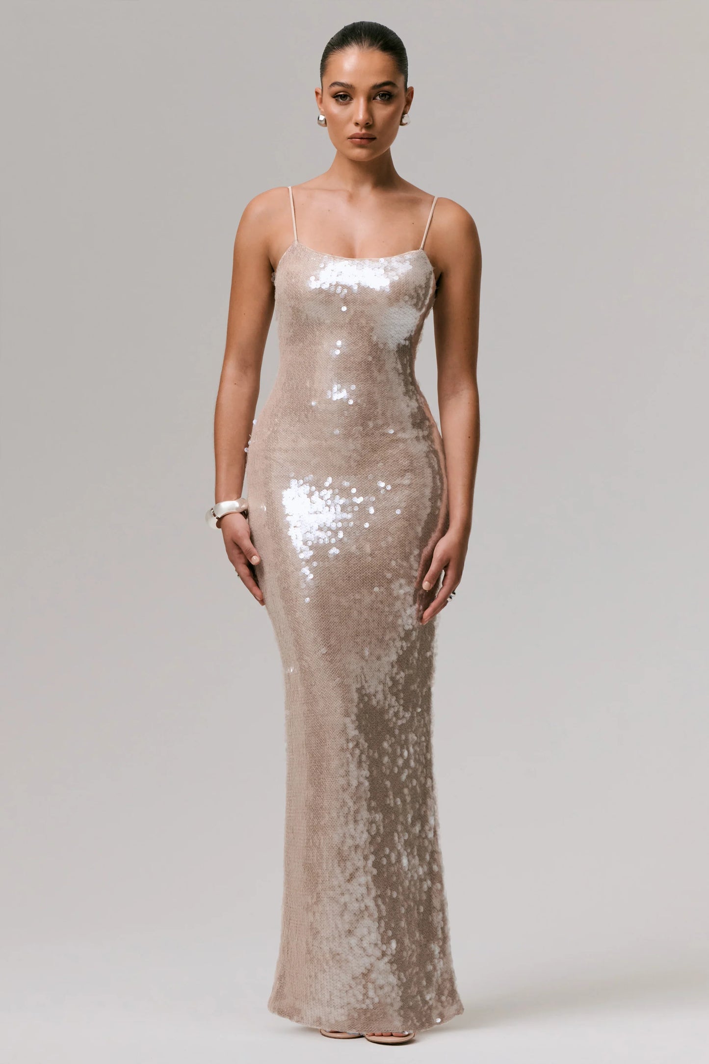 Vermont Nude Sequin Square-Neck Maxi Dress