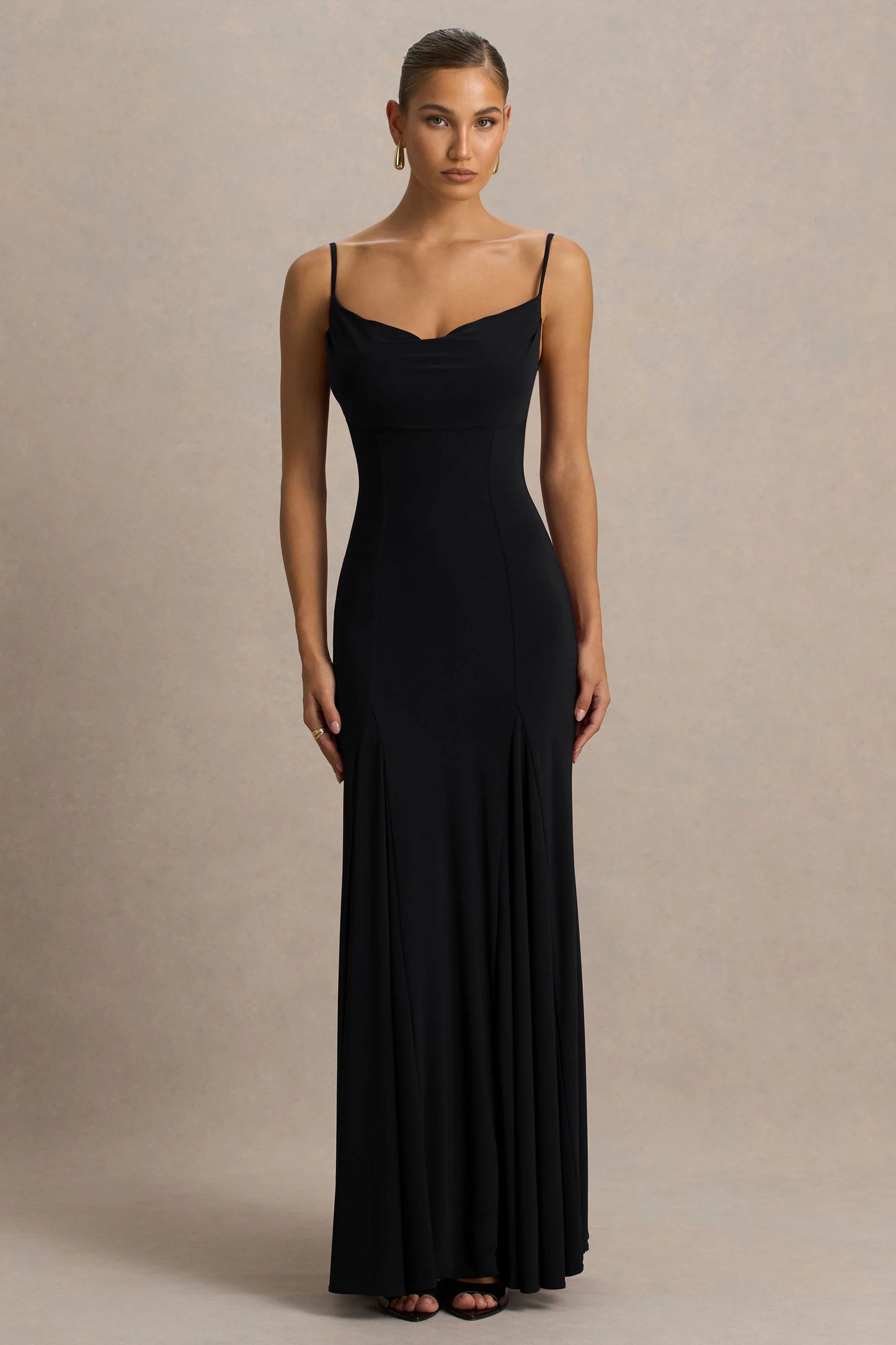 Gabbie Black Cowl-Neck Maxi Dress With Mesh Back Detail