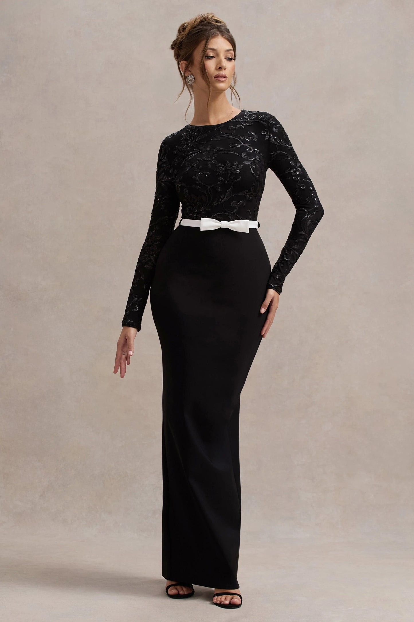 Zenith Black Lace Long-Sleeve Maxi Dress