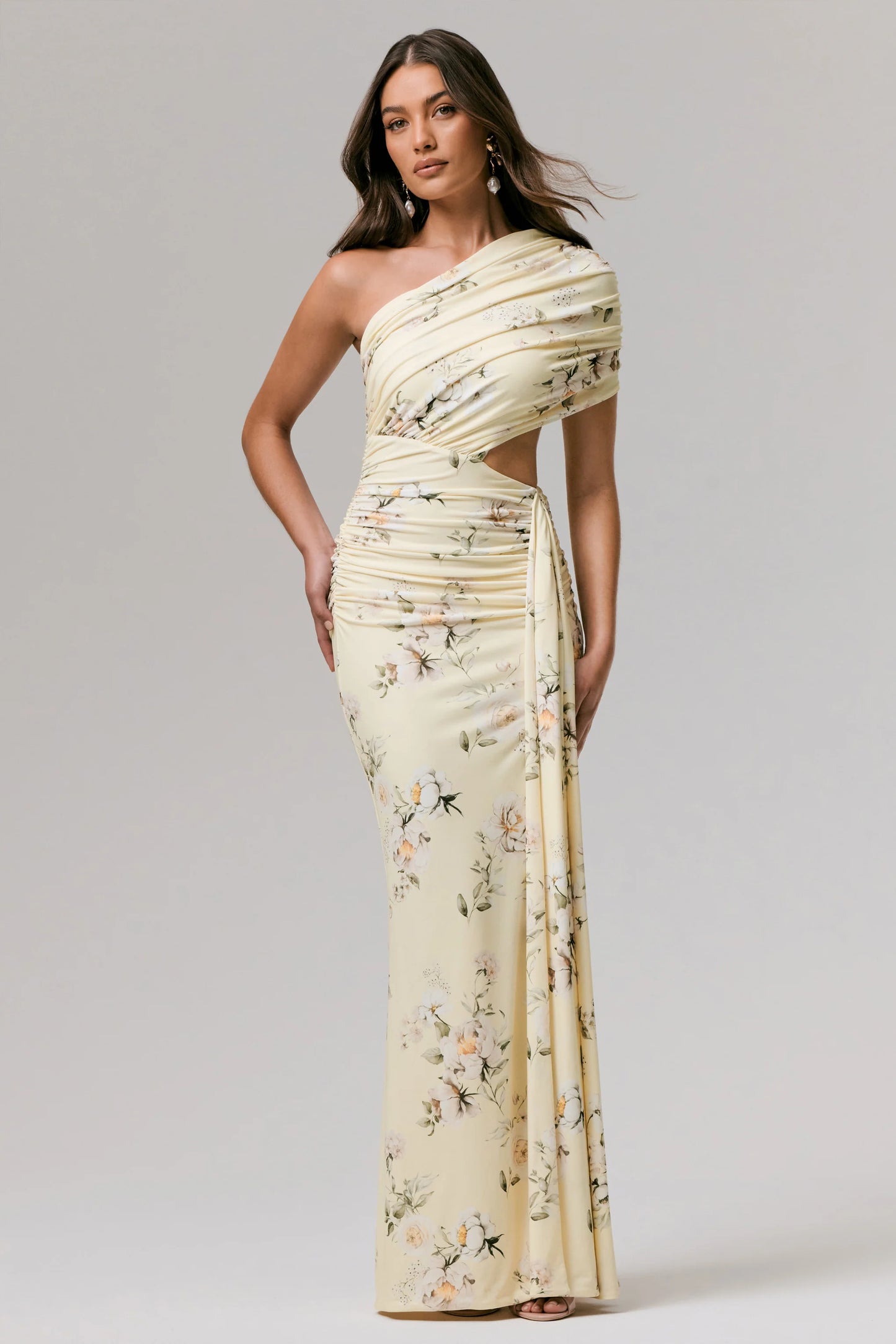 Overload Lemon Print Asymmetric Wrap Split Maxi Dress