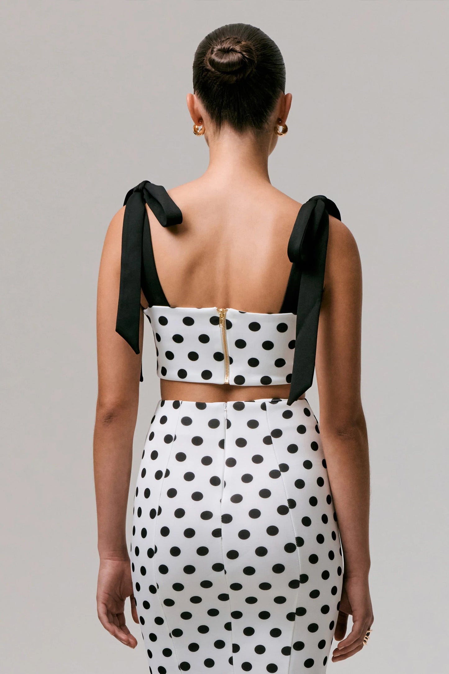 Phoebe Black & White Polka Dot Crop Top With Tie Straps Tie