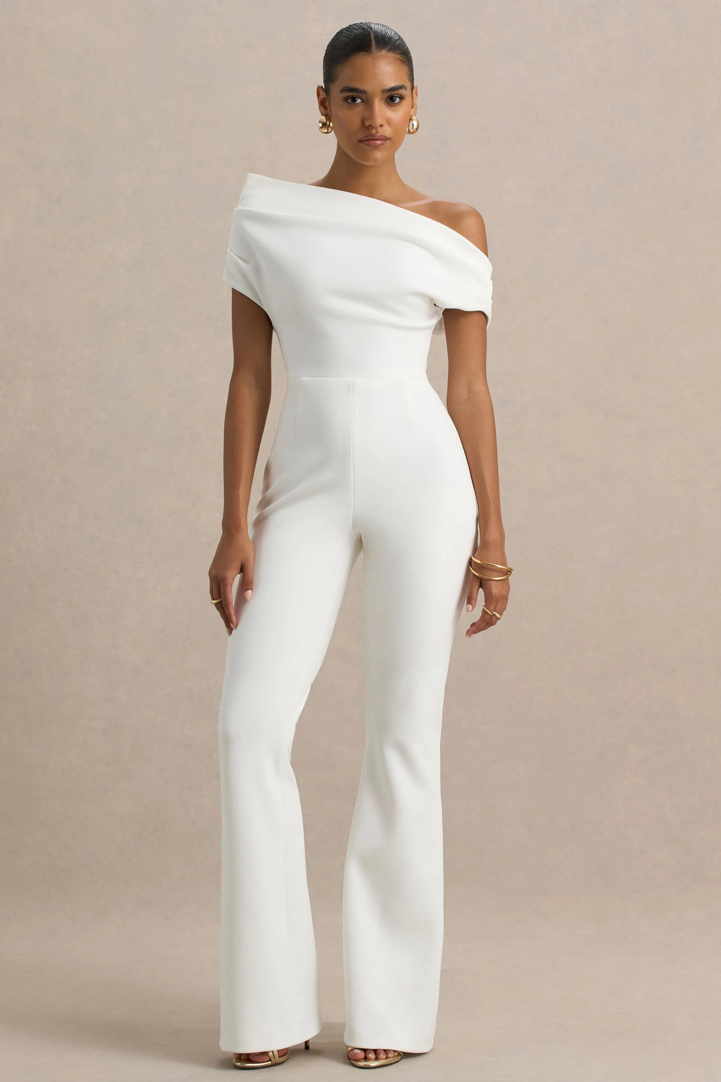 Alexandra White Asymmetric Draped Jumpsuit