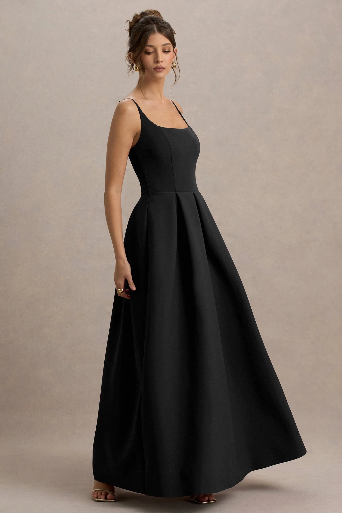 Bambina Black Scoop-Neck Pleated Maxi Dress