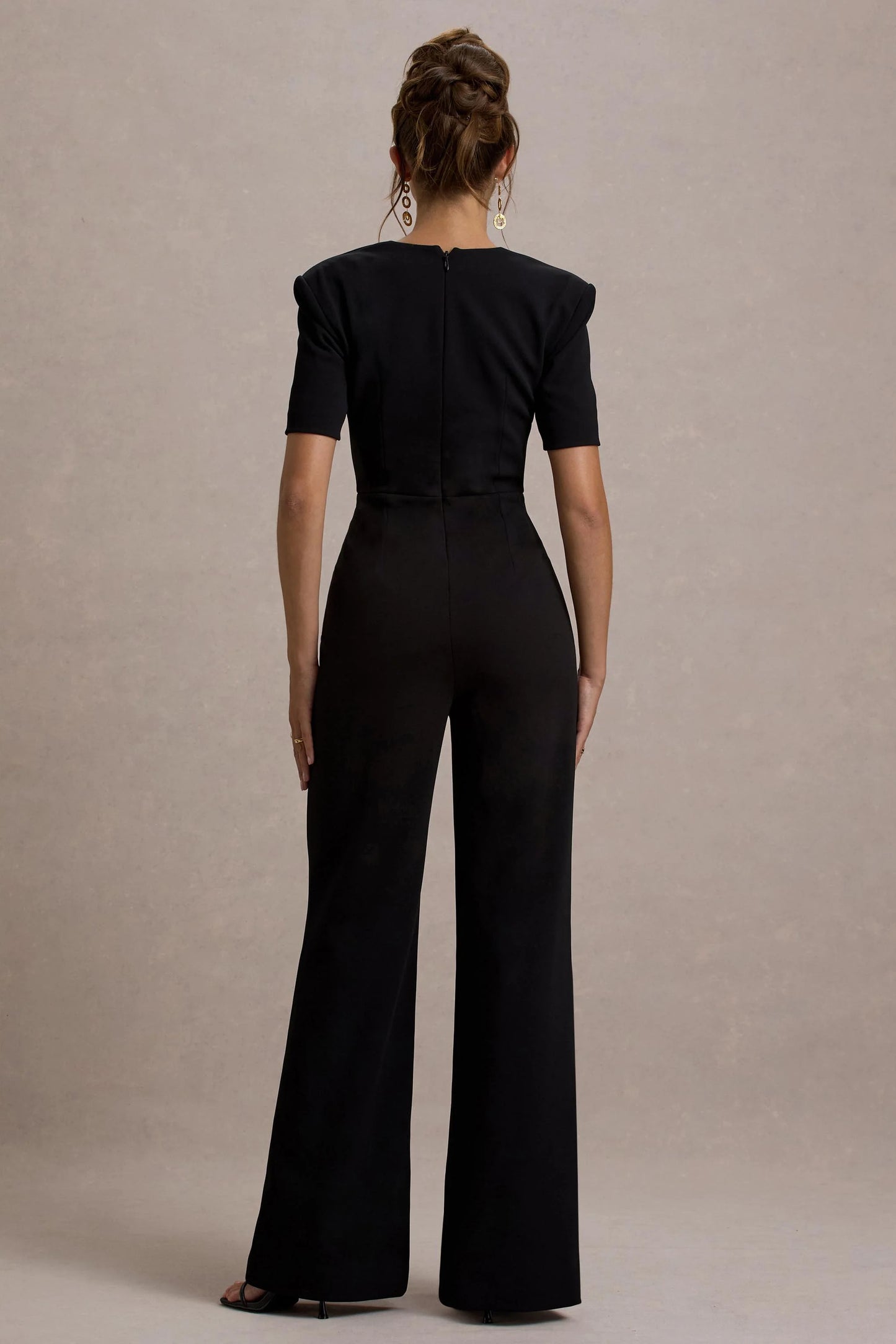 Simone Black Sweetheart Short-Sleeve Wide-Leg Jumpsuit
