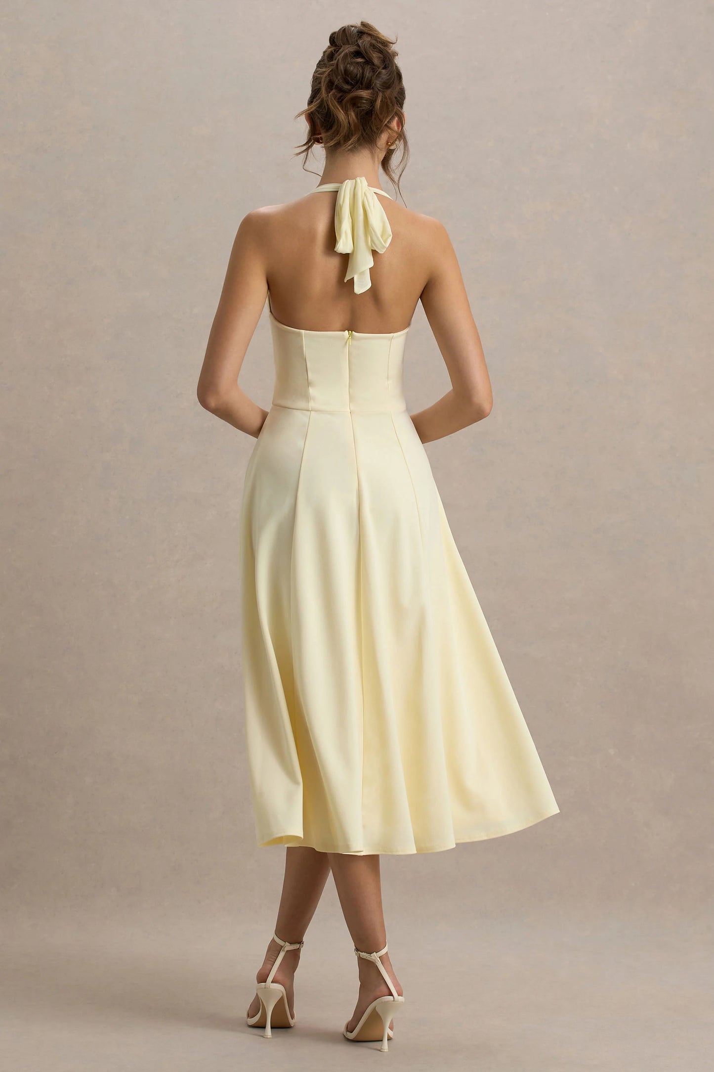 Auburn Pale Lemon Halter-Neck Midi Dress