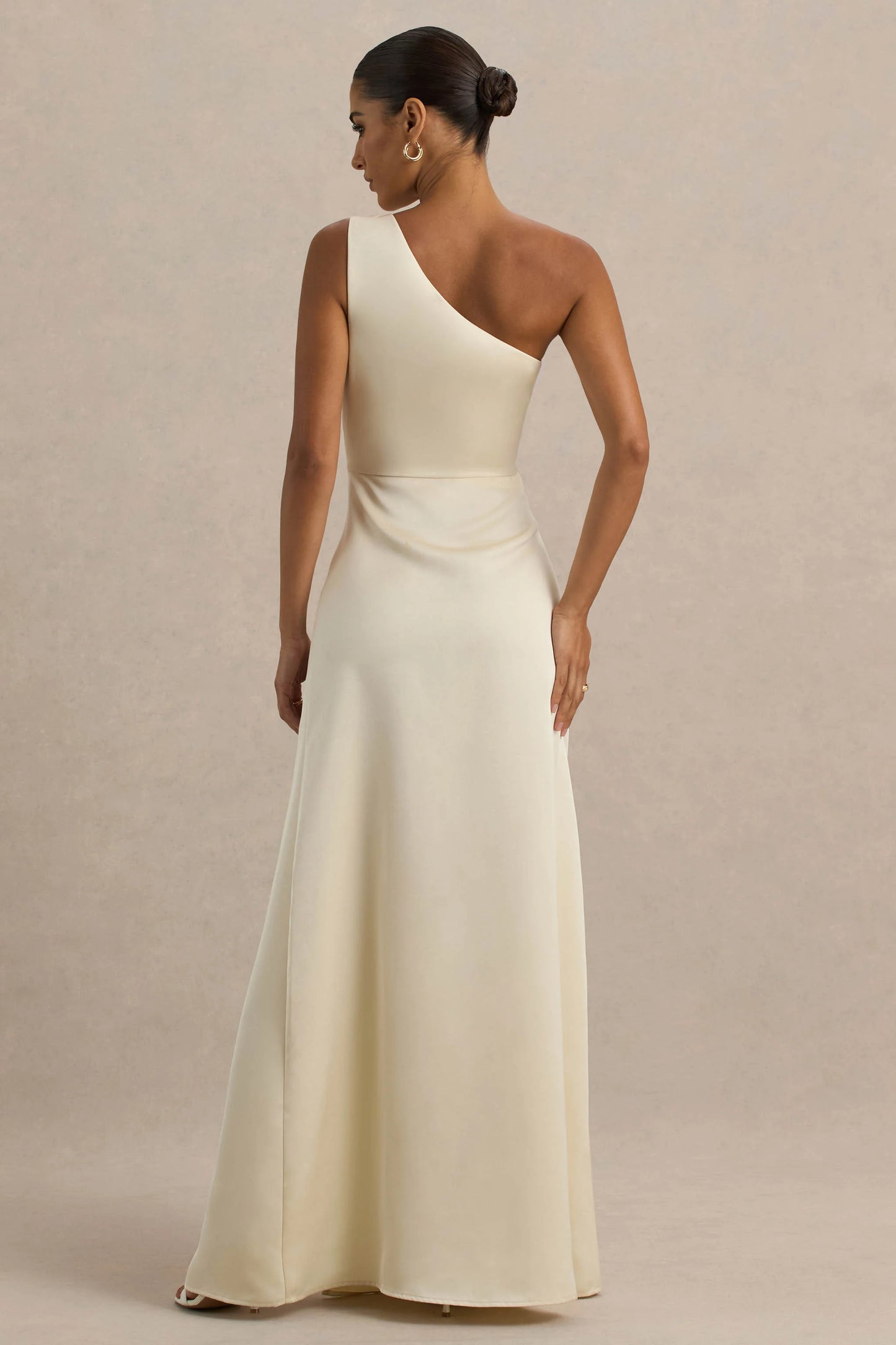 Beth Pale Lemon Asymmetric Neckline High-Split Maxi Dress