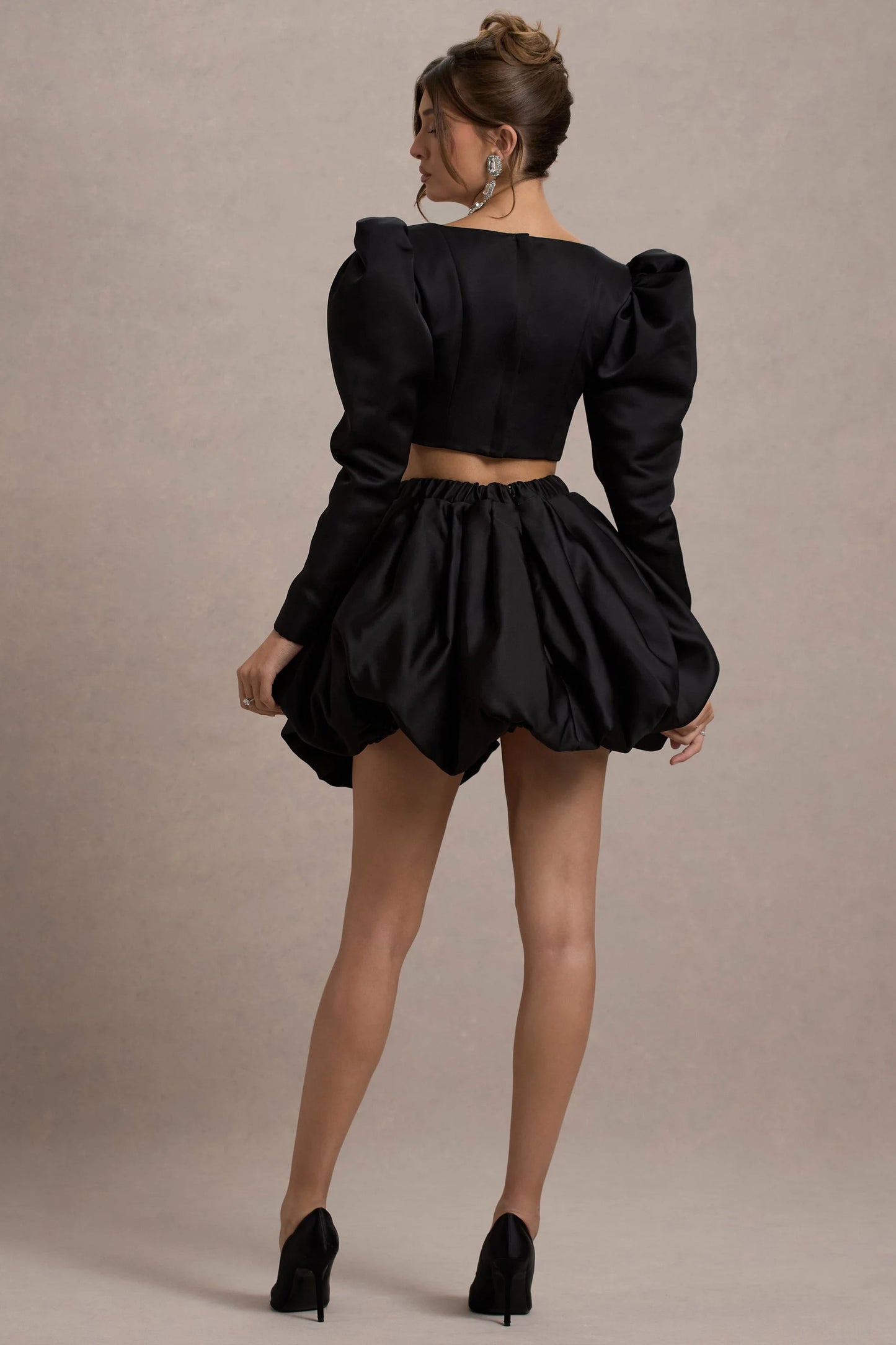 Tosca Black Satin Bubble Mini Skirt