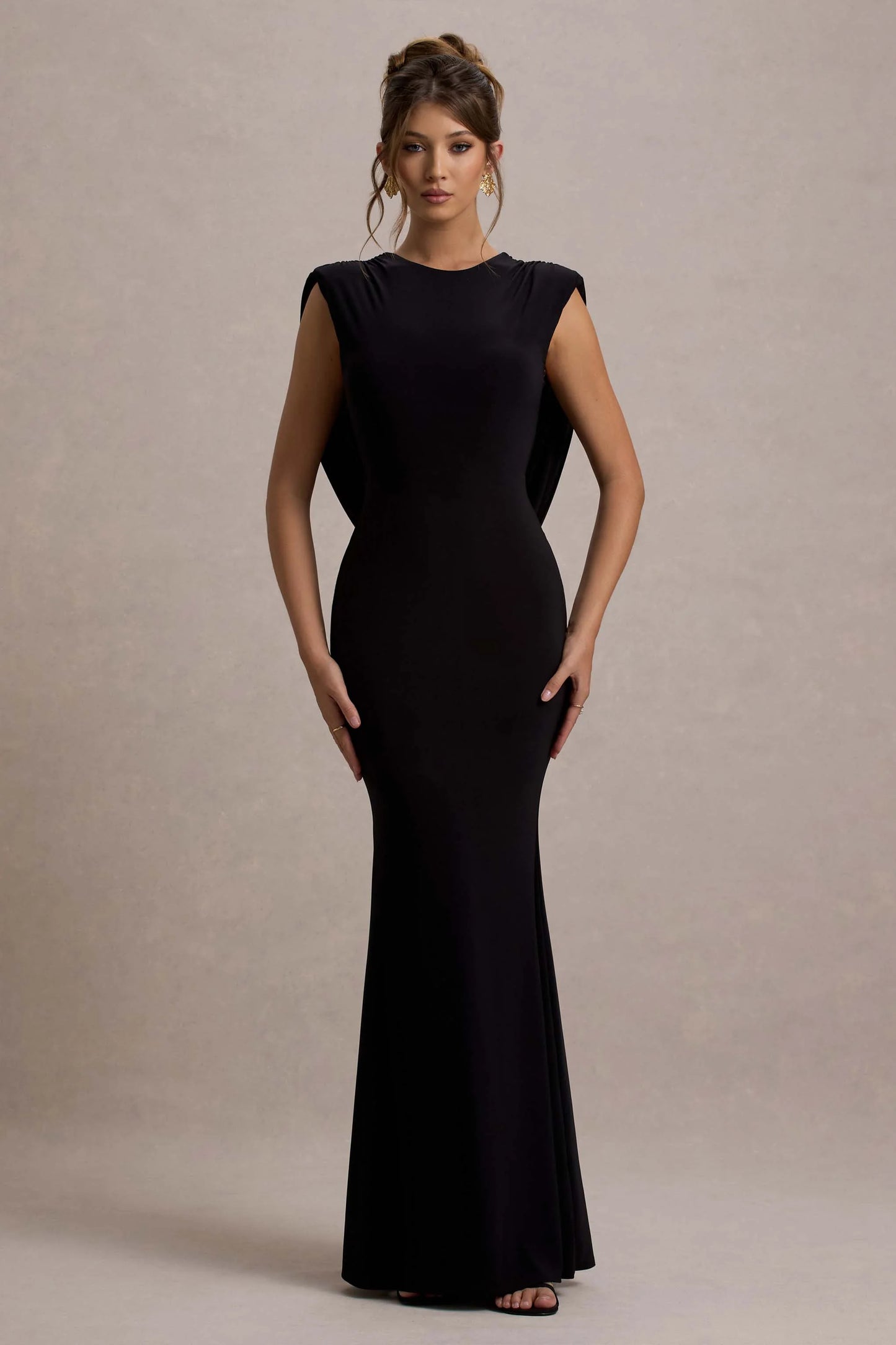 To The Moon Black Cowl-Back Maxi Dress