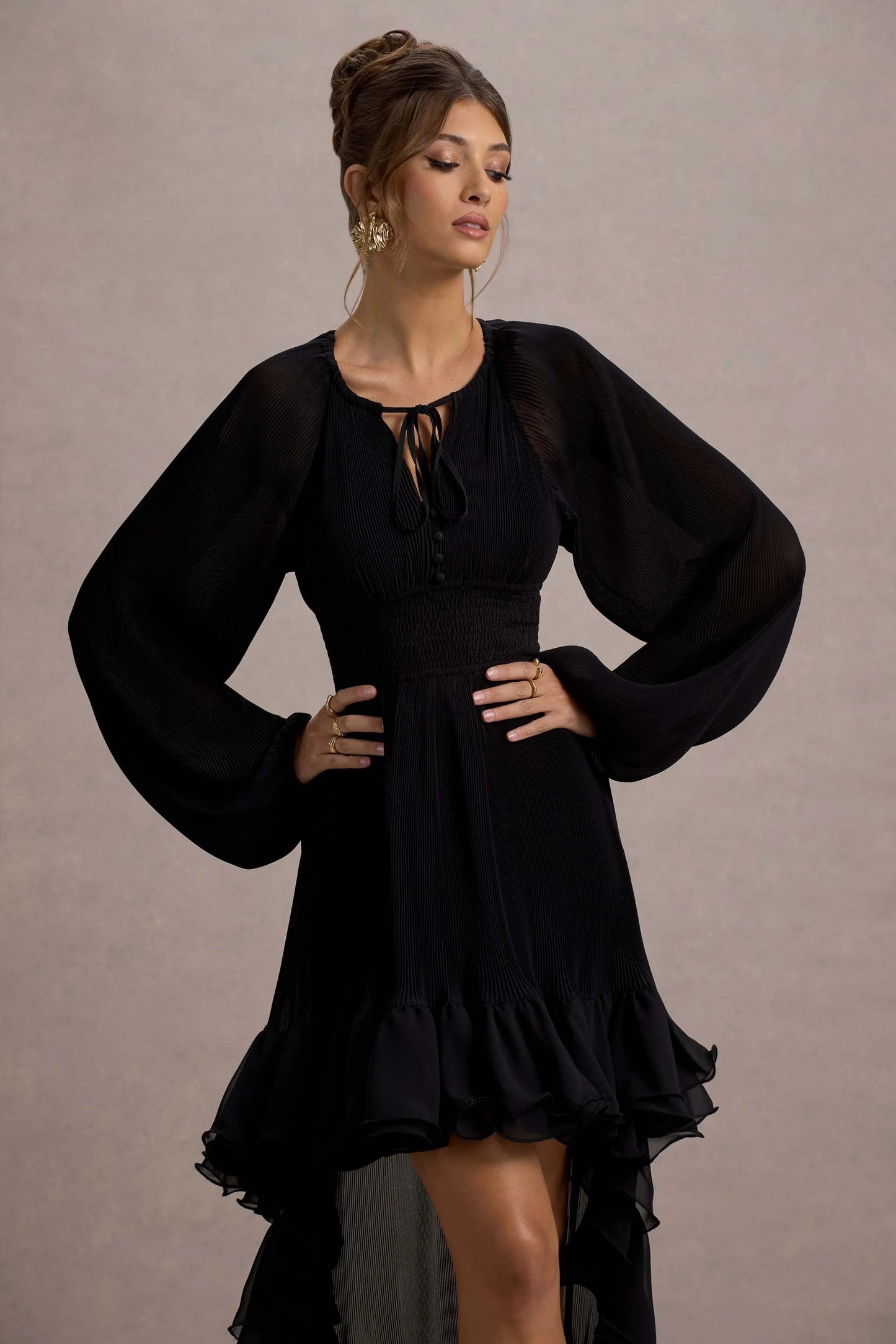 Namir Black High-Low Chiffon Maxi Dress