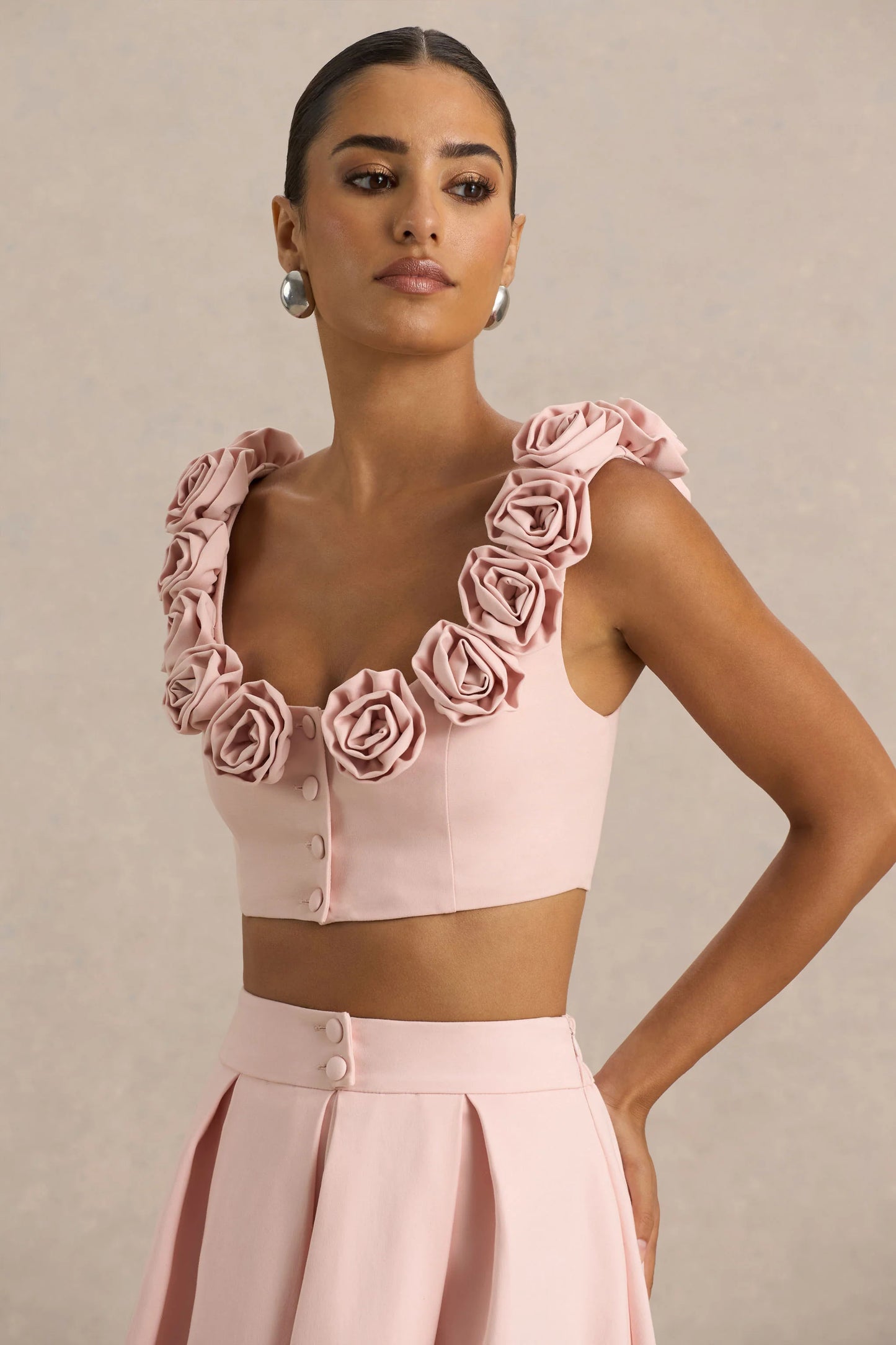 Blade Baby Pink Scoop-Neck Crop Top With Corsage Details