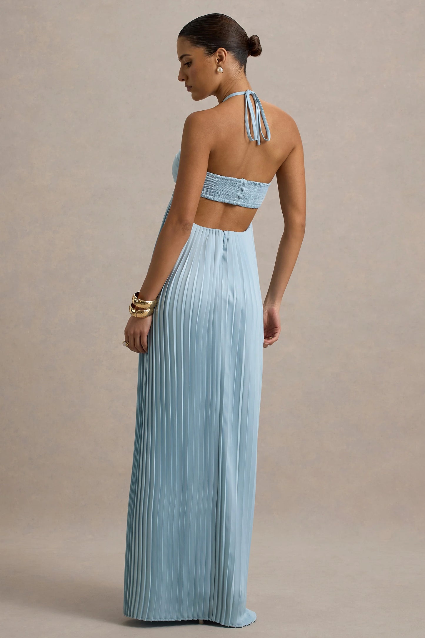 Elayne Powder Blue Halter-Neck Maxi Dress With Cut-Out Detail