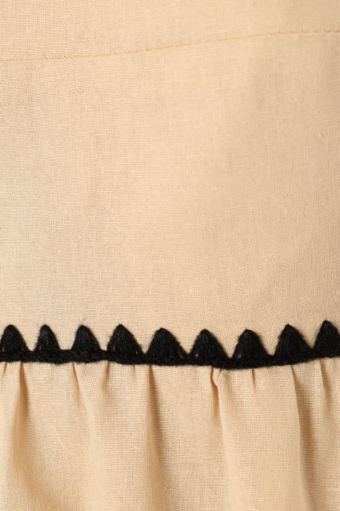 Lino Contrast Trim Midi Dress - Cream Black
