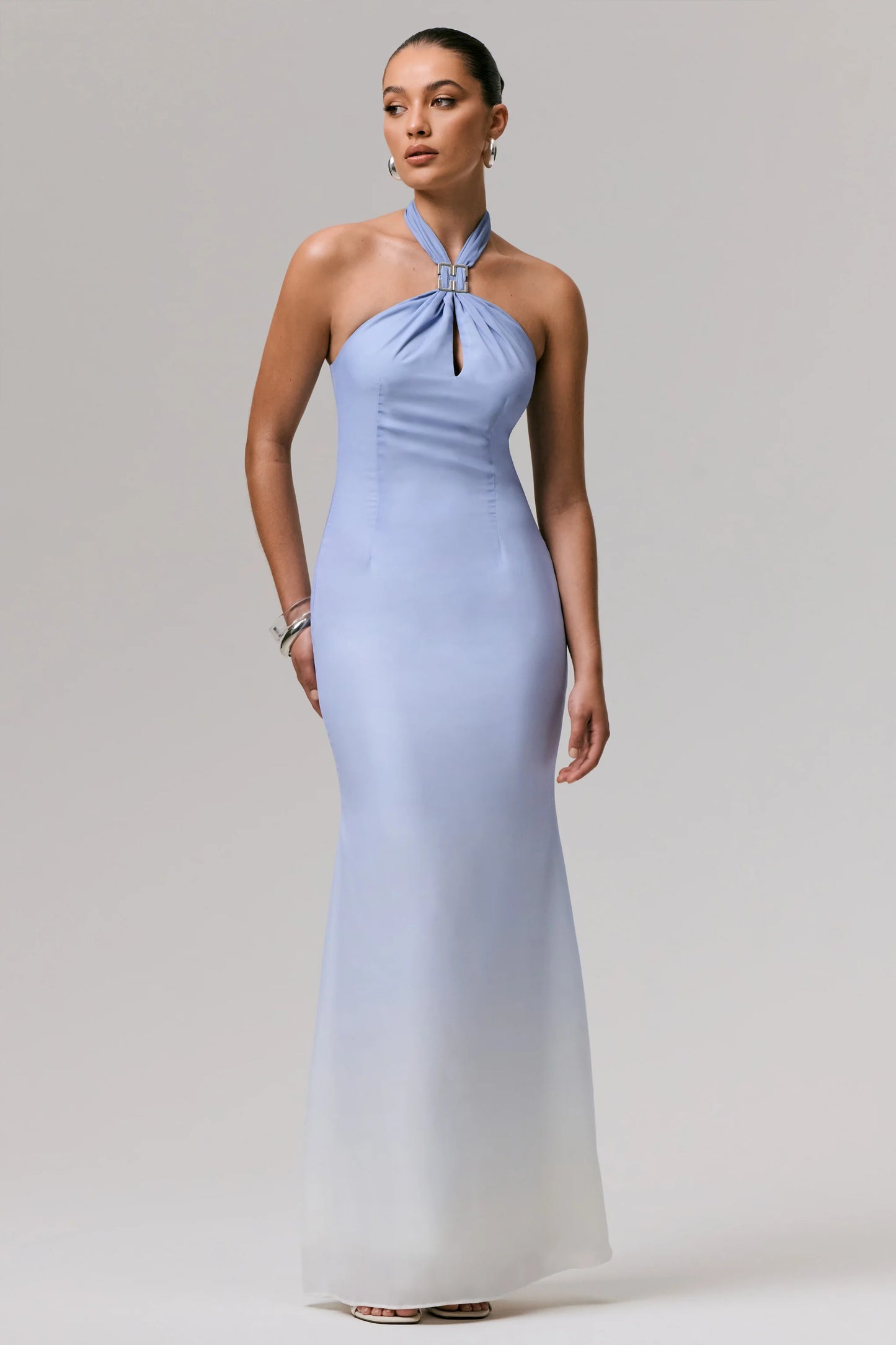 Sharni Blue Ombre Chiffon Halter-Neck Maxi Dress