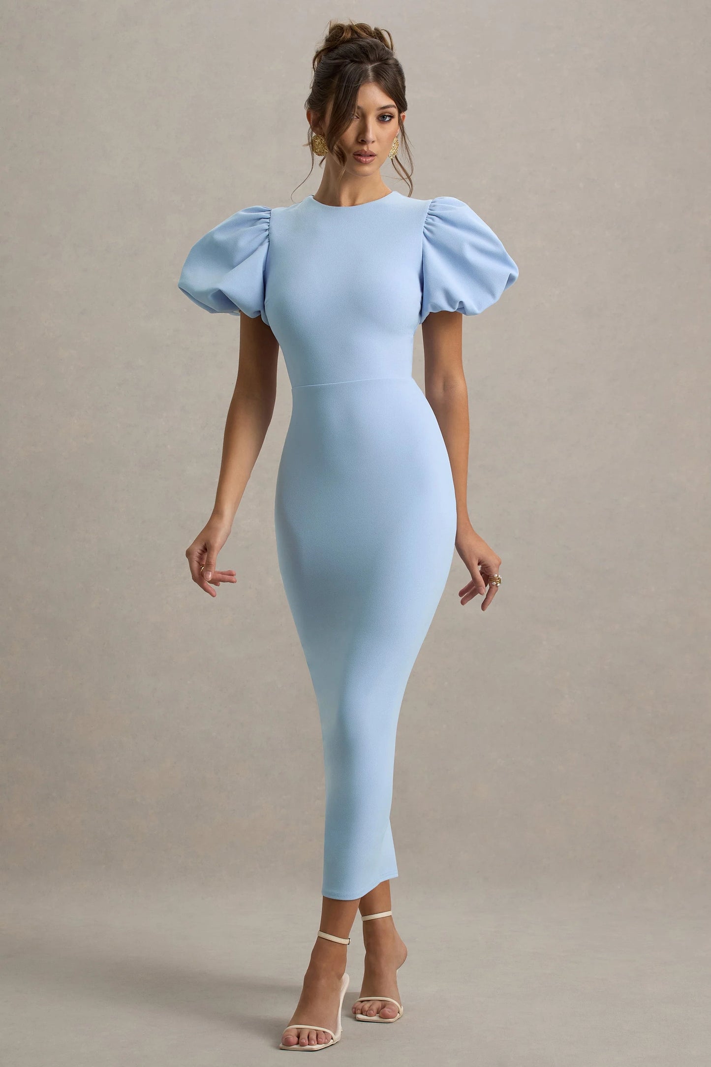 Dakota Powder Blue Puff-Sleeve Midi Dress