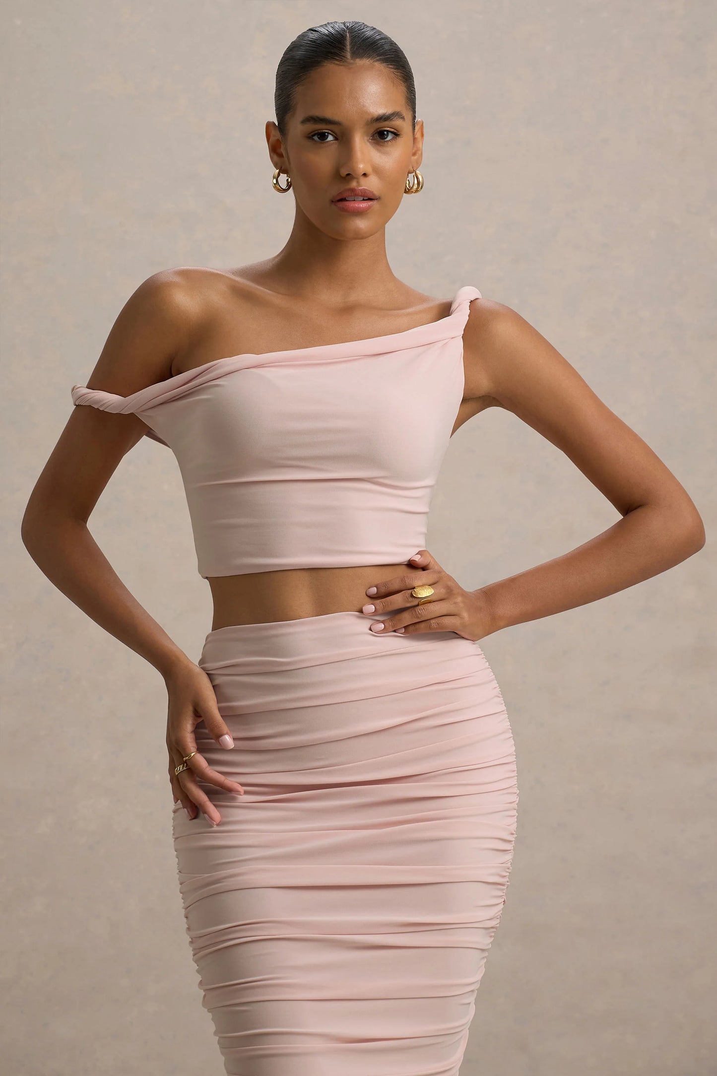Ariel Light Pink Twisted Asymmetric Crop Top