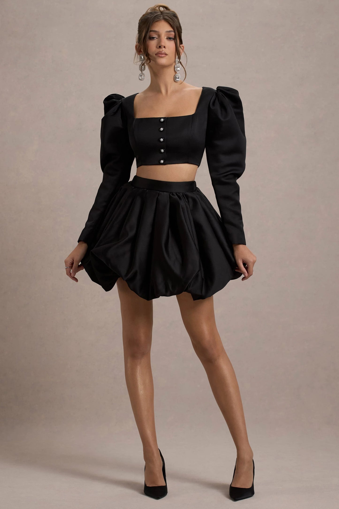 Tosca Black Satin Bubble Mini Skirt