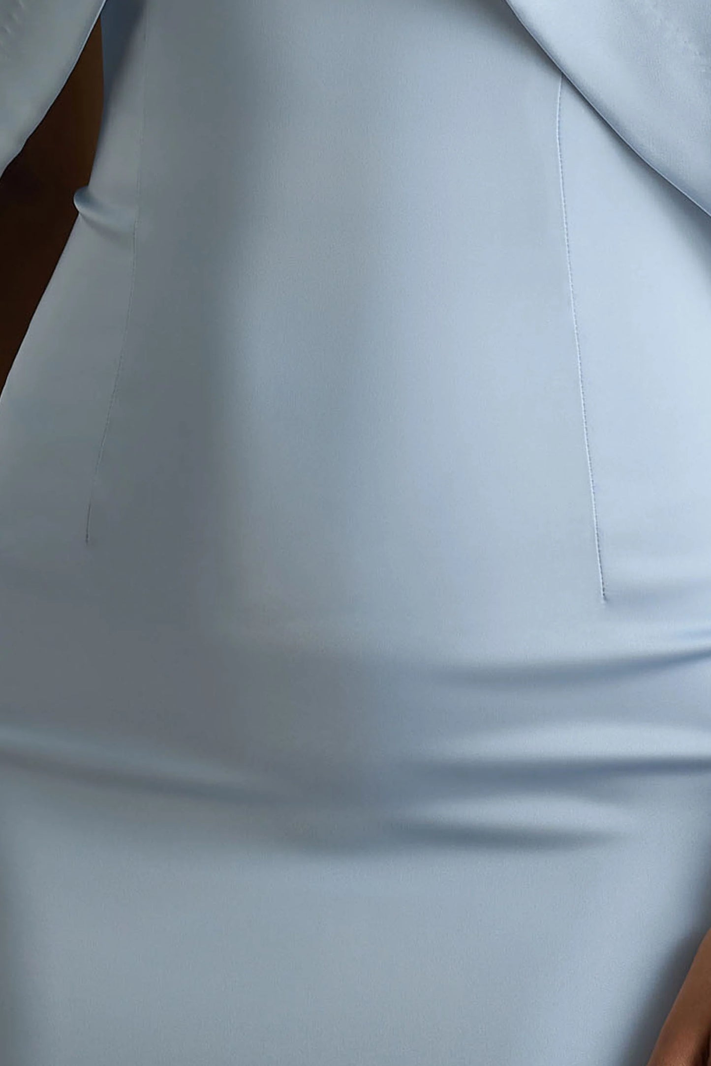 Sulliana Powder Blue Satin High-Neck Maxi Dress With Embellished Detail And Cape Sleeves