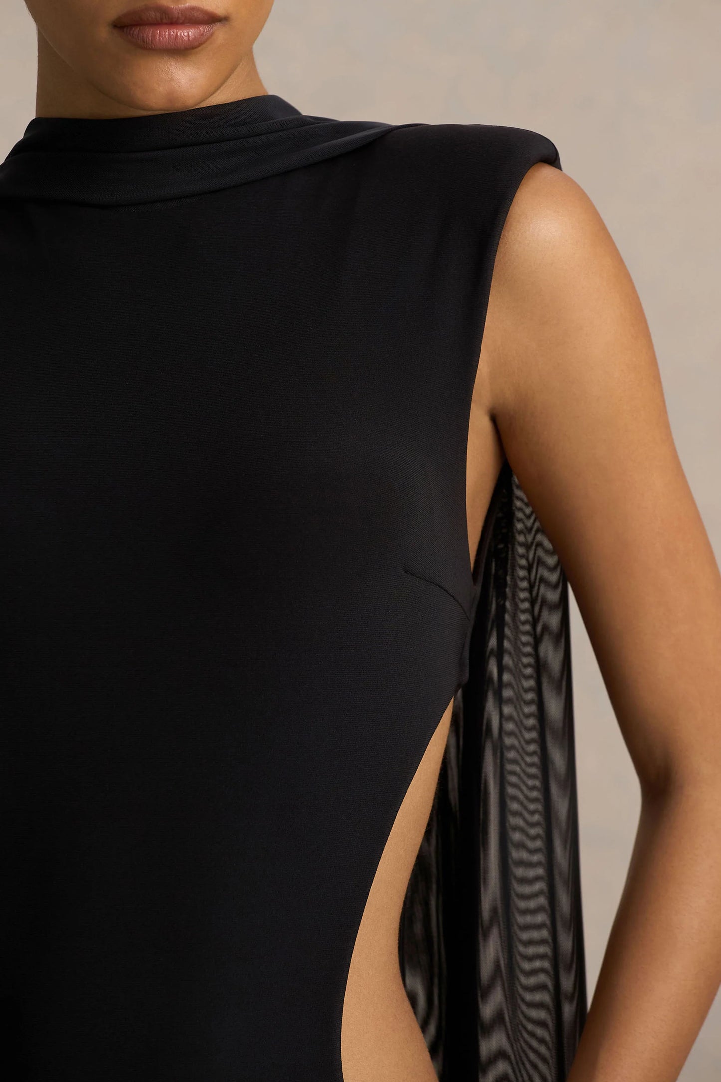Katara Black High-Neck Maxi Dress With Body Cut-Out Details