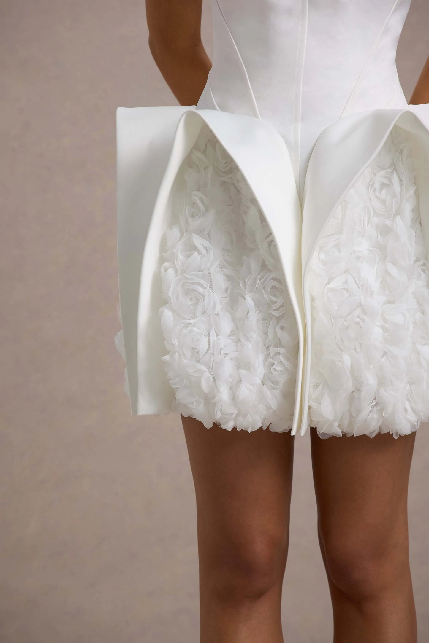 Orchid Oasis White Bandeau Mini Dress With Puff Floral Hem