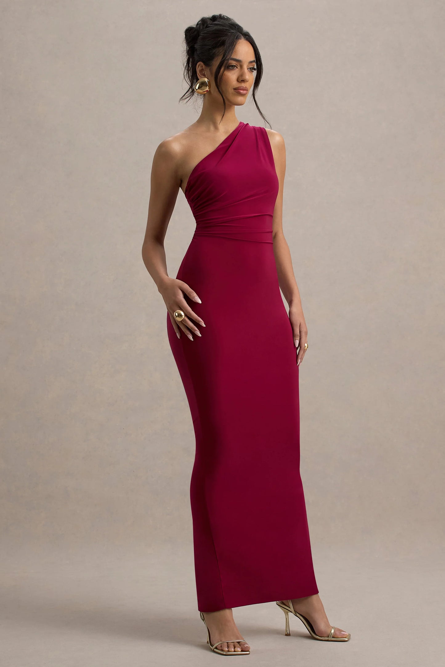 Venetia Burgundy One-Shoulder Tie-Back Maxi Dress