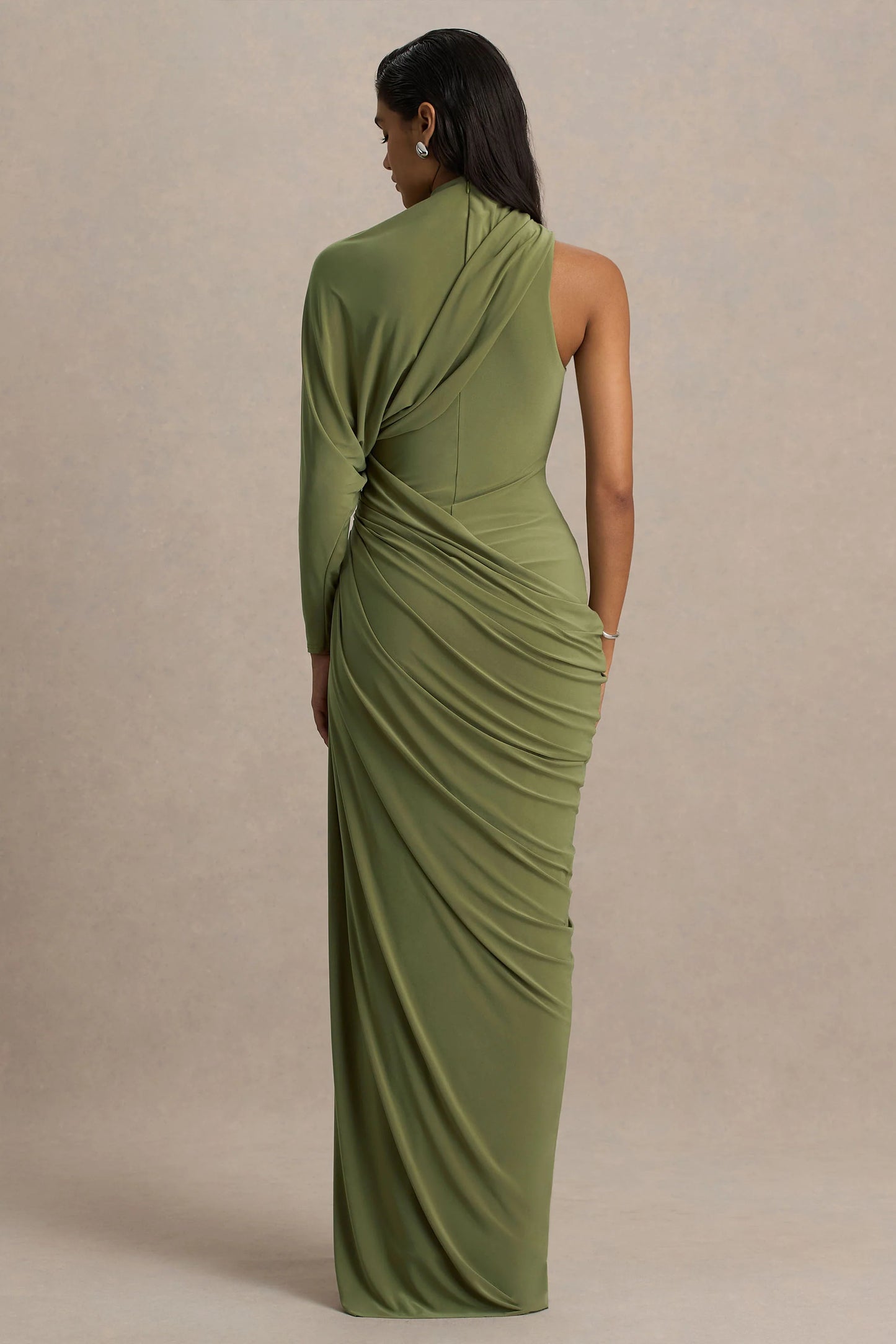 Aphra Green High-Neck Maxi Dress With Cape-Sleeve