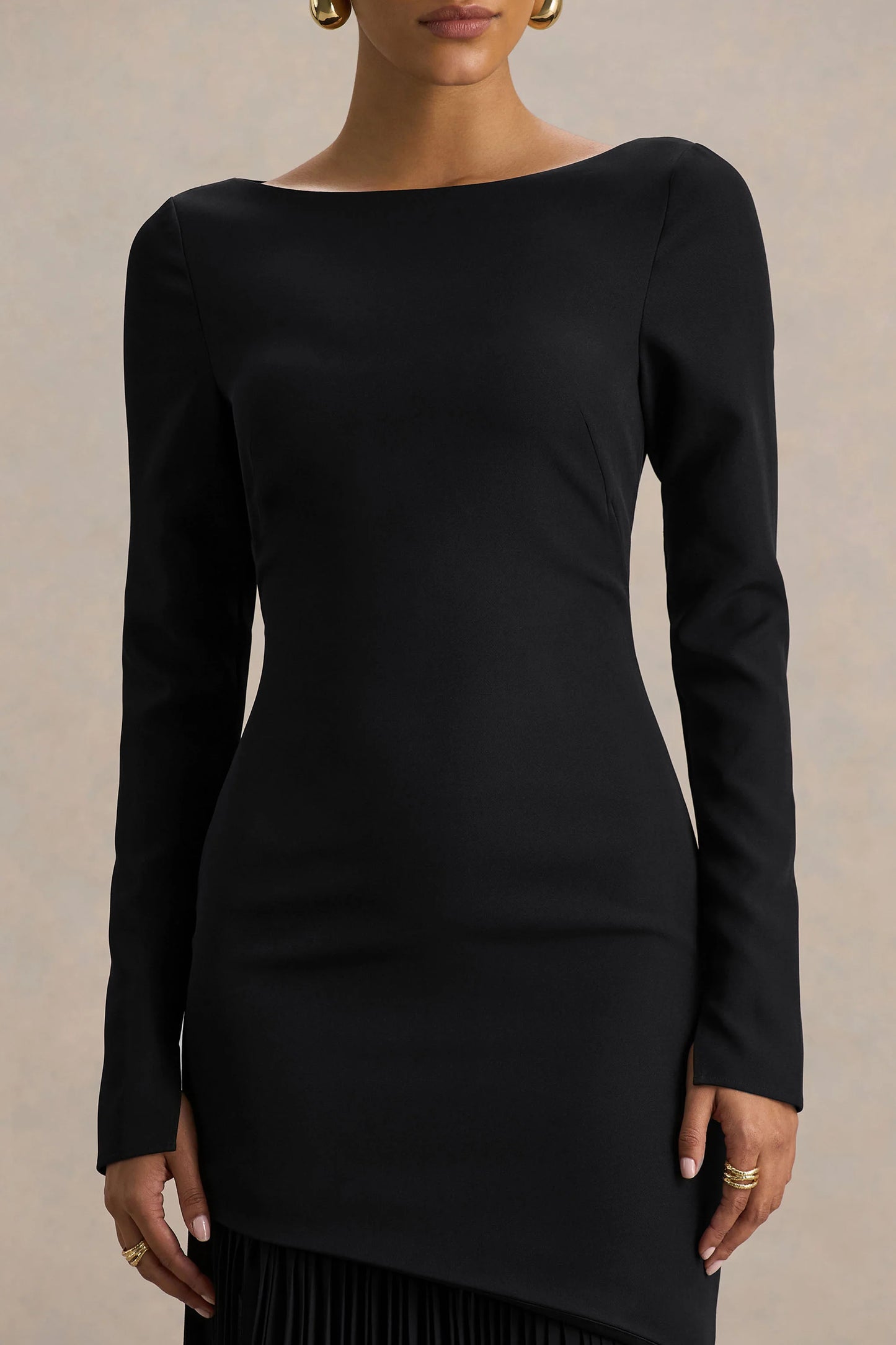 Yanira Black Crepe And Georgette Boat-Neck Maxi Dress With Drop Waist