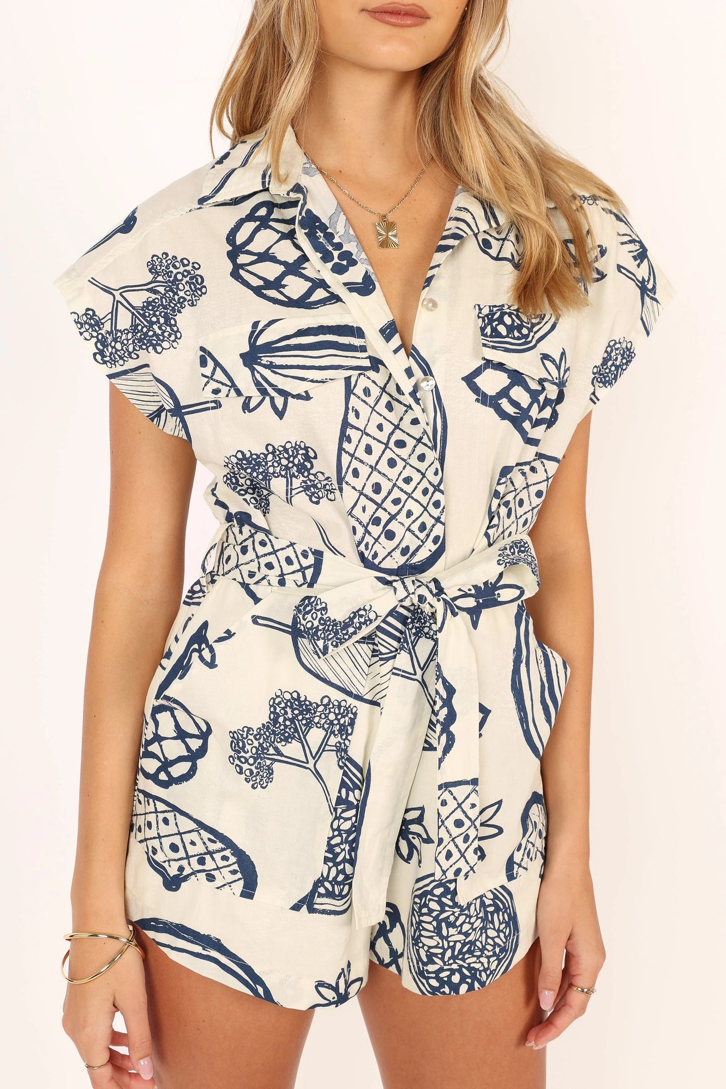 Georgina Tie Waist Romper - Navy