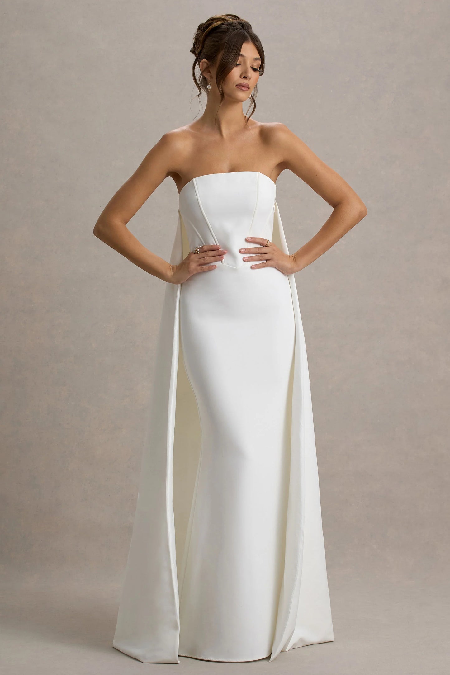 She's Trouble White Bandeau Maxi Dress With Cape