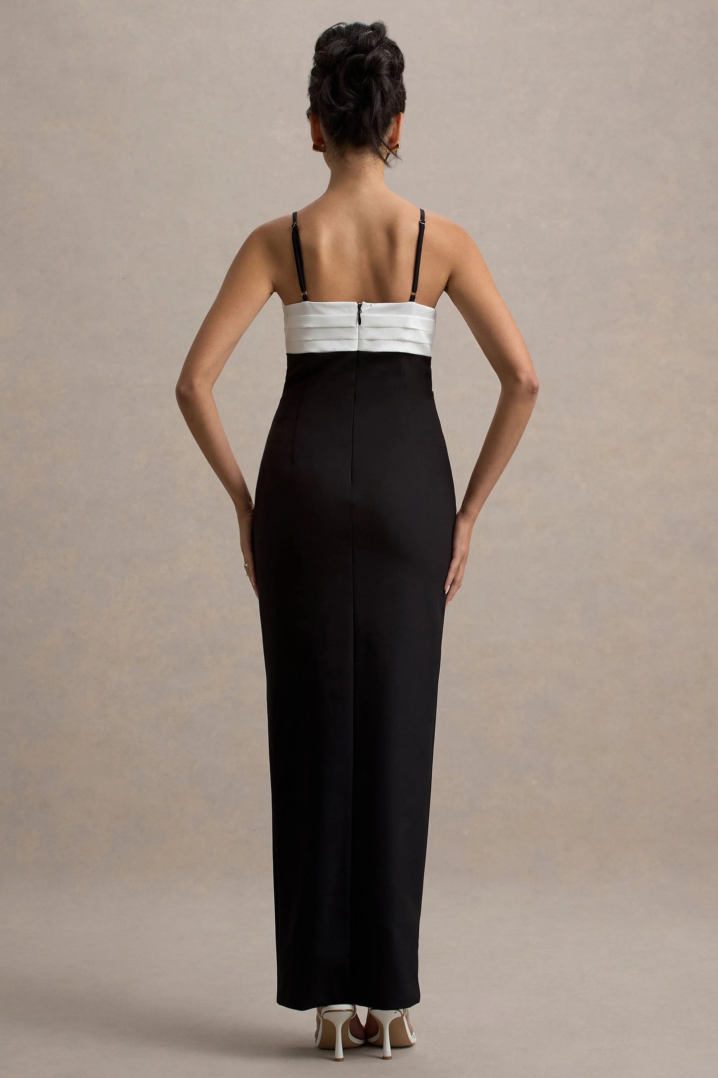 Rosalind Black & White Strappy Tailored Maxi Dress With Split